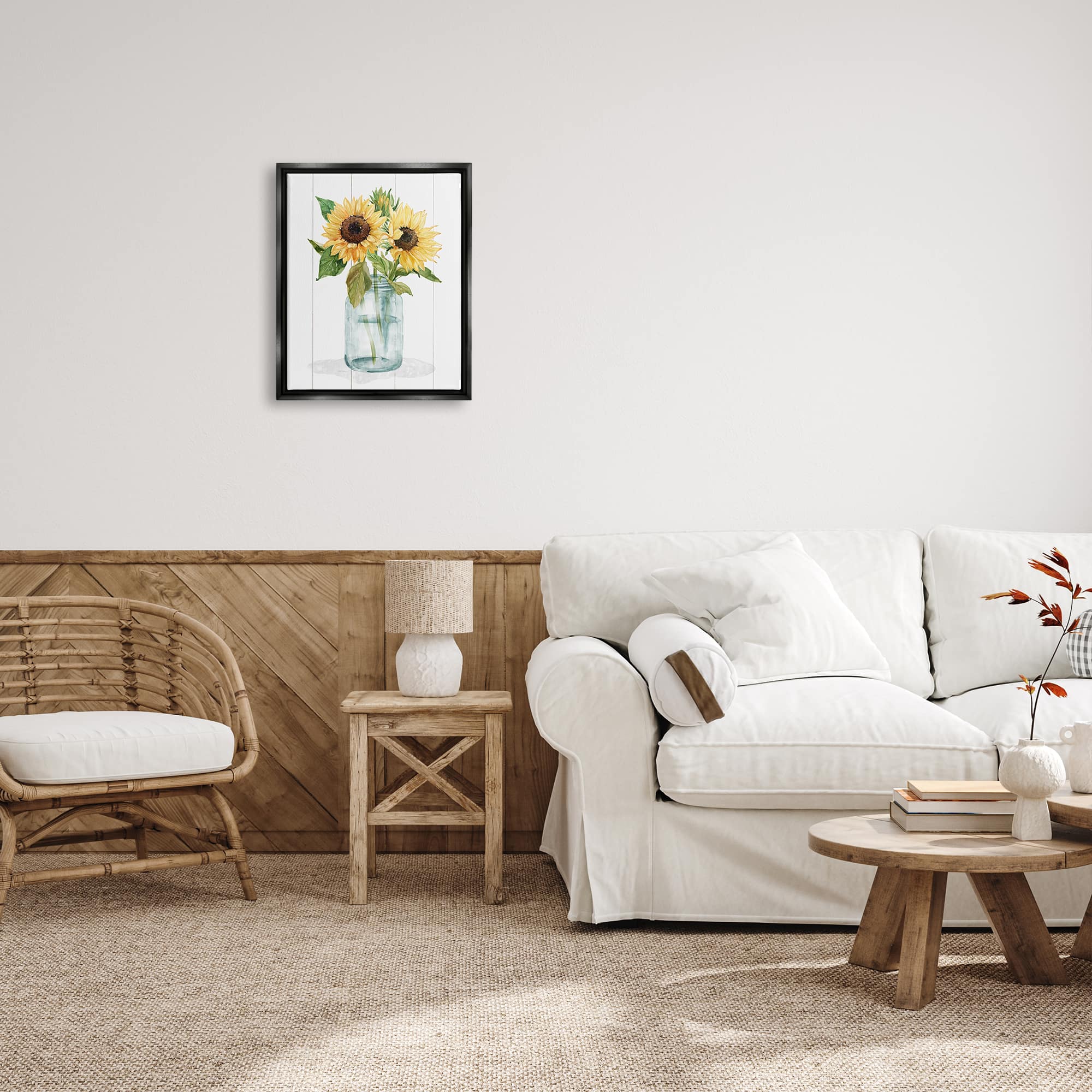 Stupell Industries Yellow Sunflowers Country jar Framed Floater Canvas Wall Art