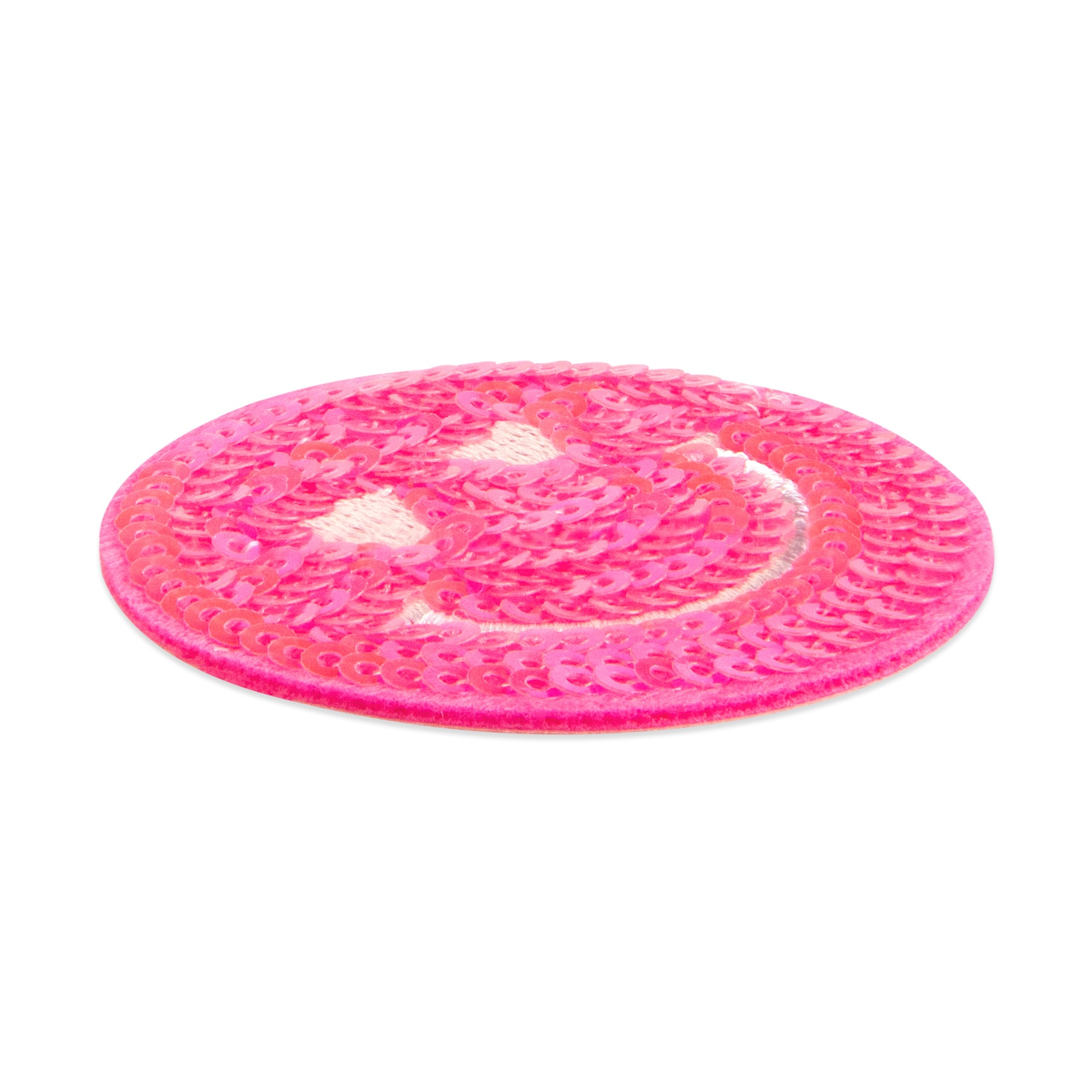 Pink Sequin Embroidered Smiley Face Iron-On & Adhesive Patch by Make Market®