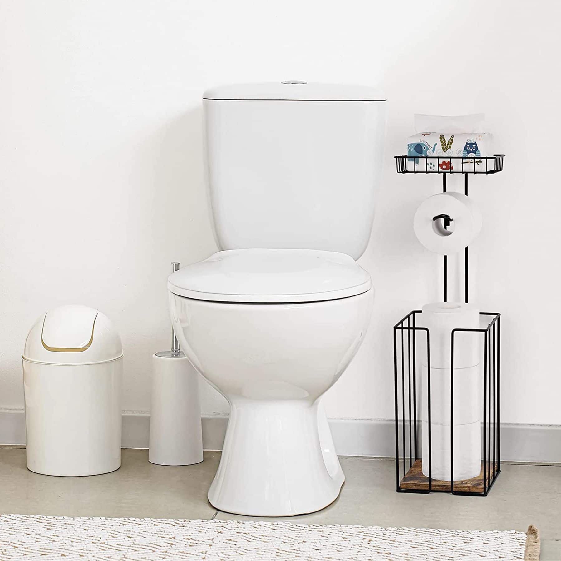 NEX™ 23.5" Black Freestanding Toilet Paper Holder with Shelf