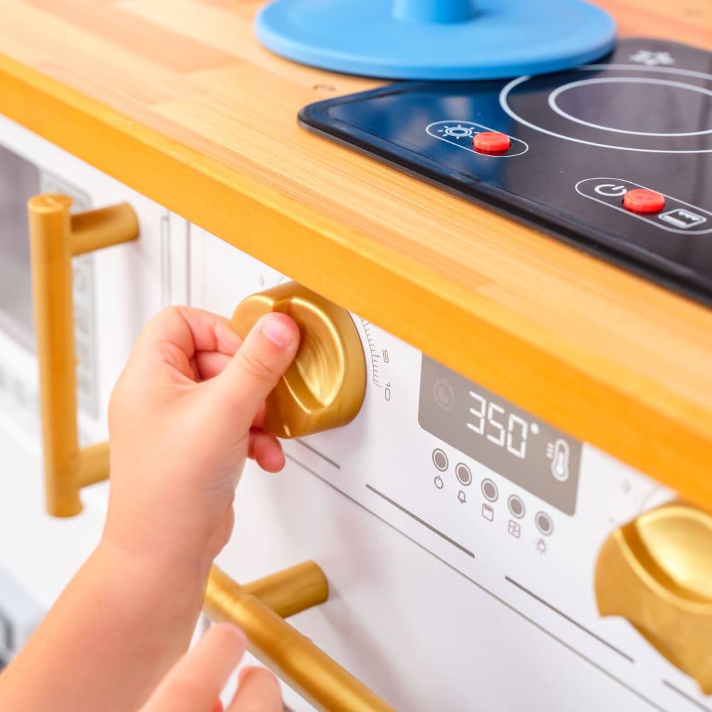 KidKraft Simply Stylish Wooden Play Kitchen Set with Lights, Choppable Food & Accessories
