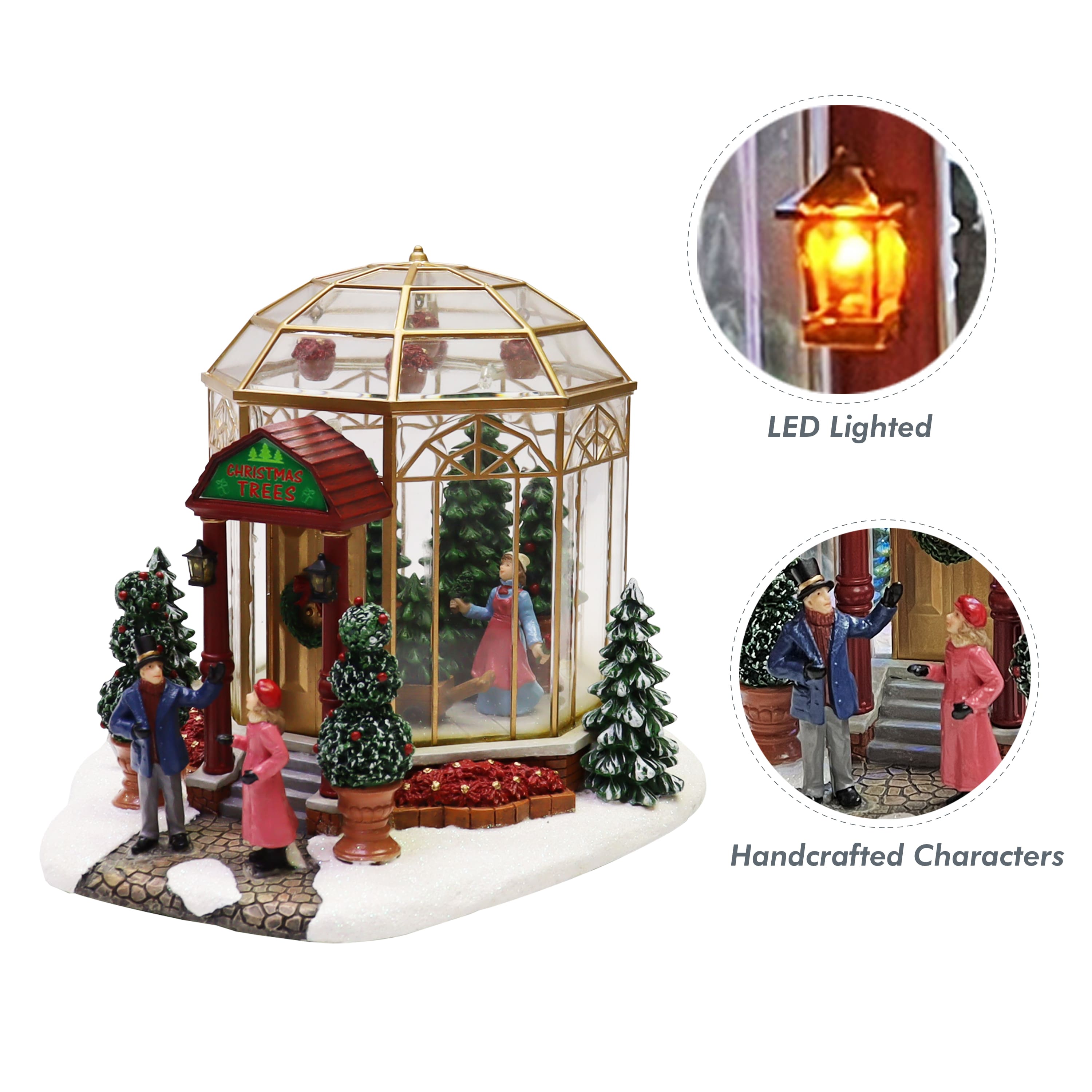7.5" LED Lights & Music Christmas Village Tree Shop