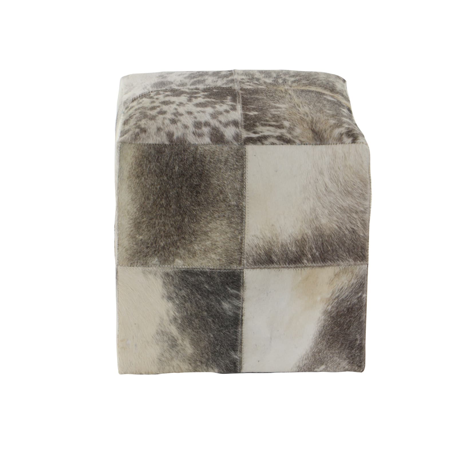 16" Gray Leather & Wood Glam Ottoman