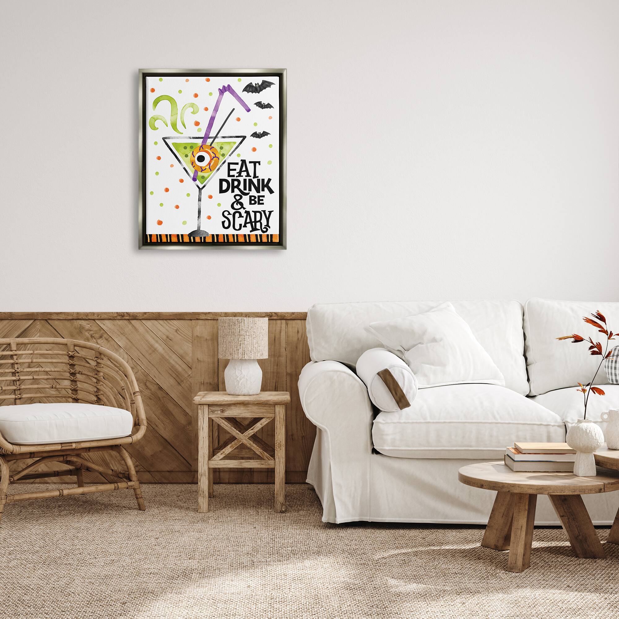 Stupell Industries Eat Drink & Be Scary Halloween Framed Floater Canvas Wall Art