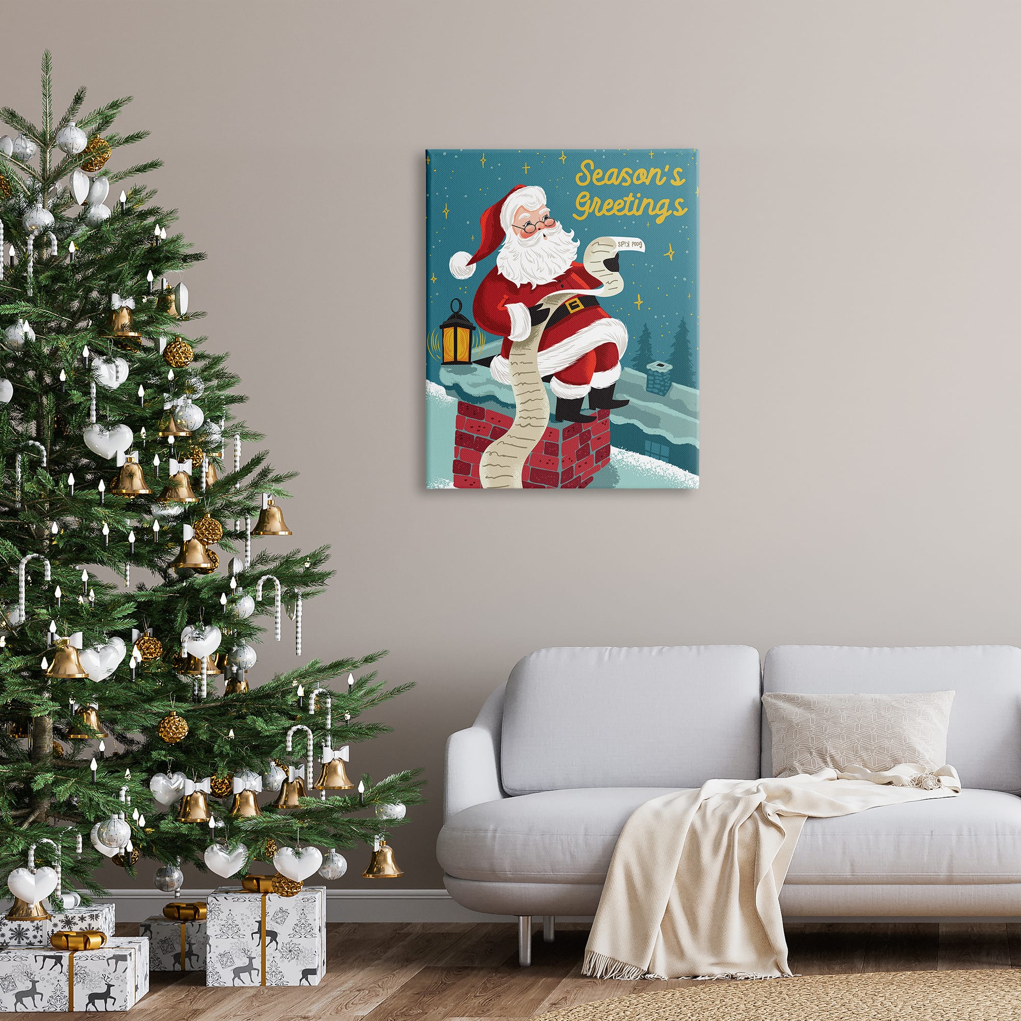 Stupell Industries Season's Greetings Santa's List Chimney Canvas Wall Art