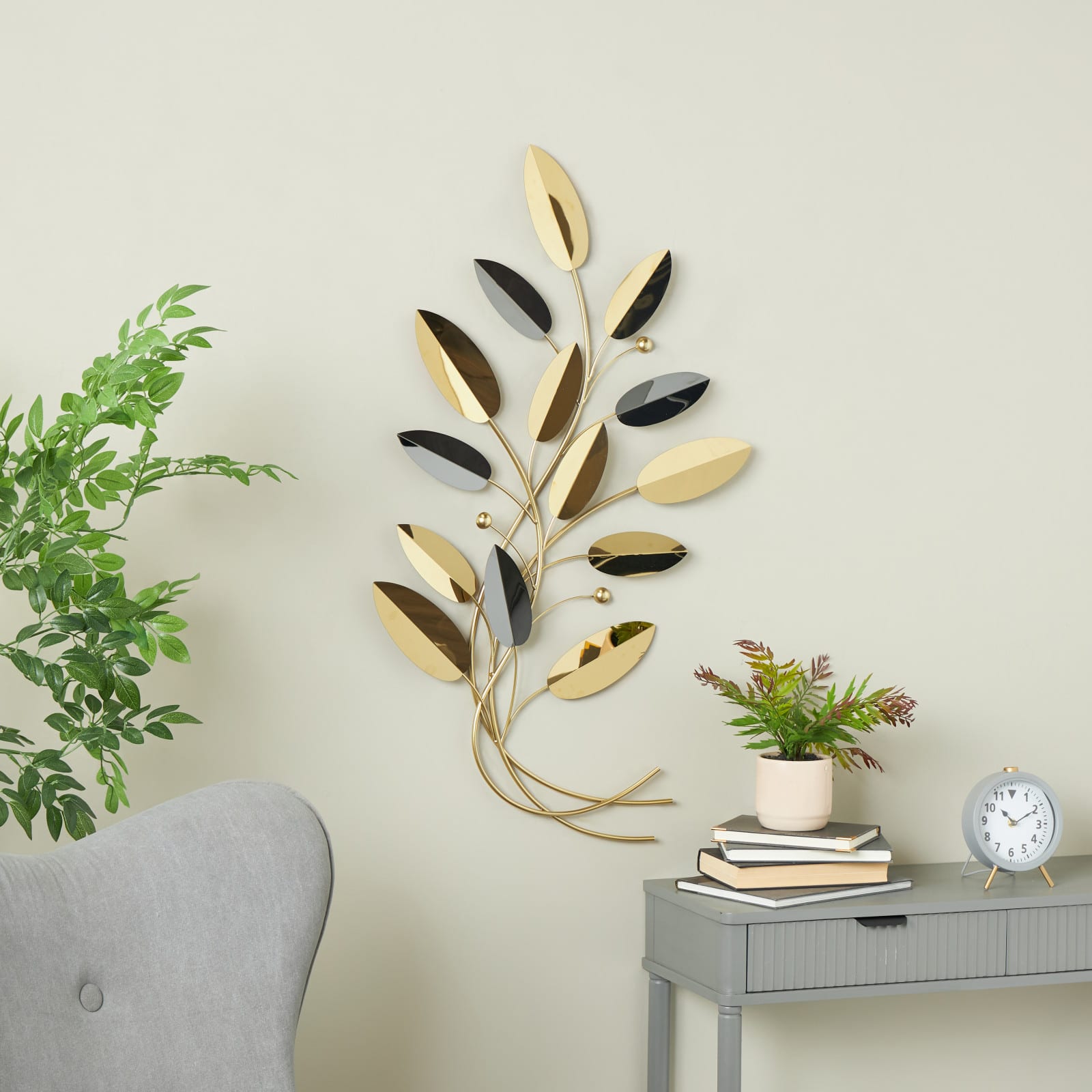 22" x 40" Gold Stainless Steel Metal Leaf Layered Home Wall Décor