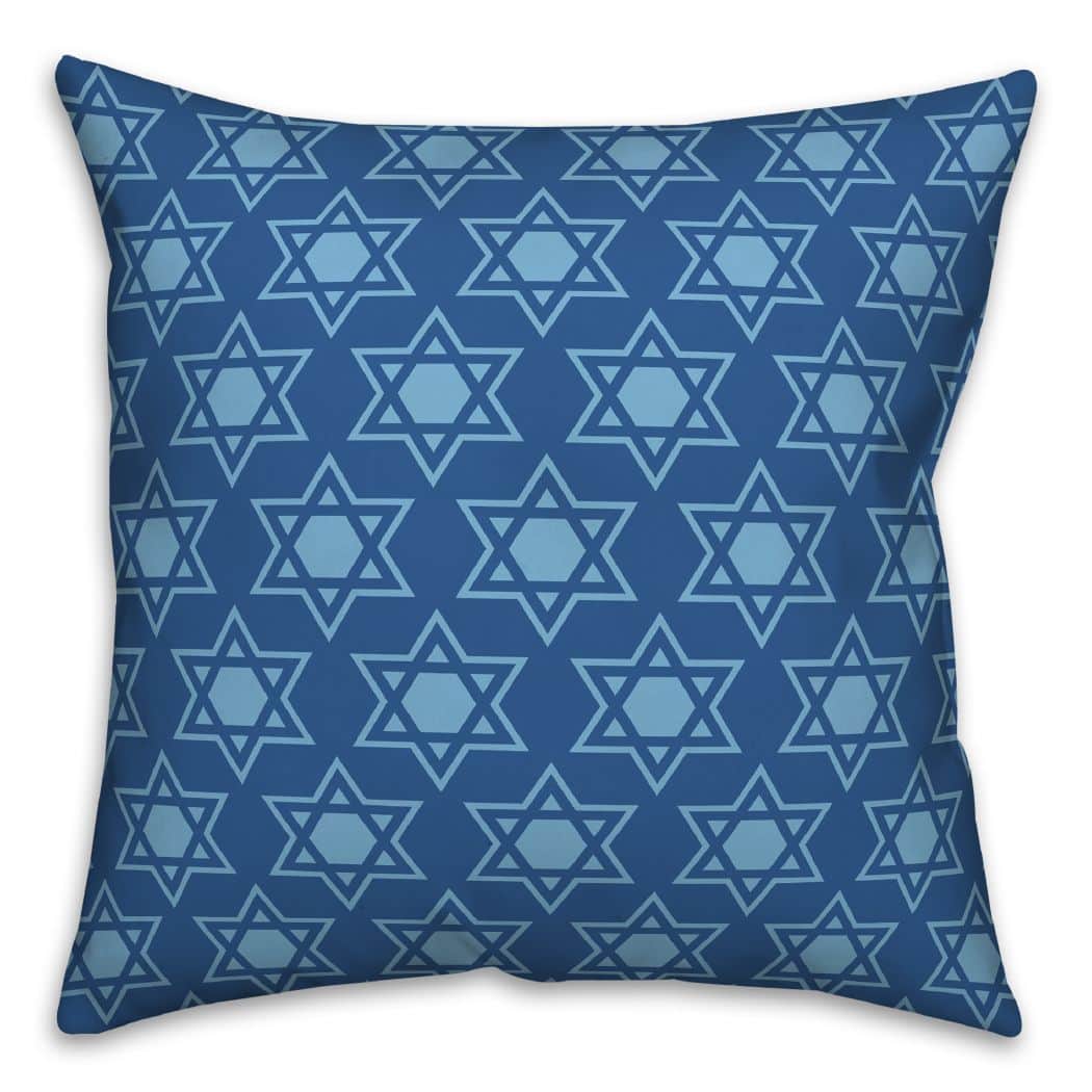 Blue Star of David Pattern 18x18 Spun Poly Pillow