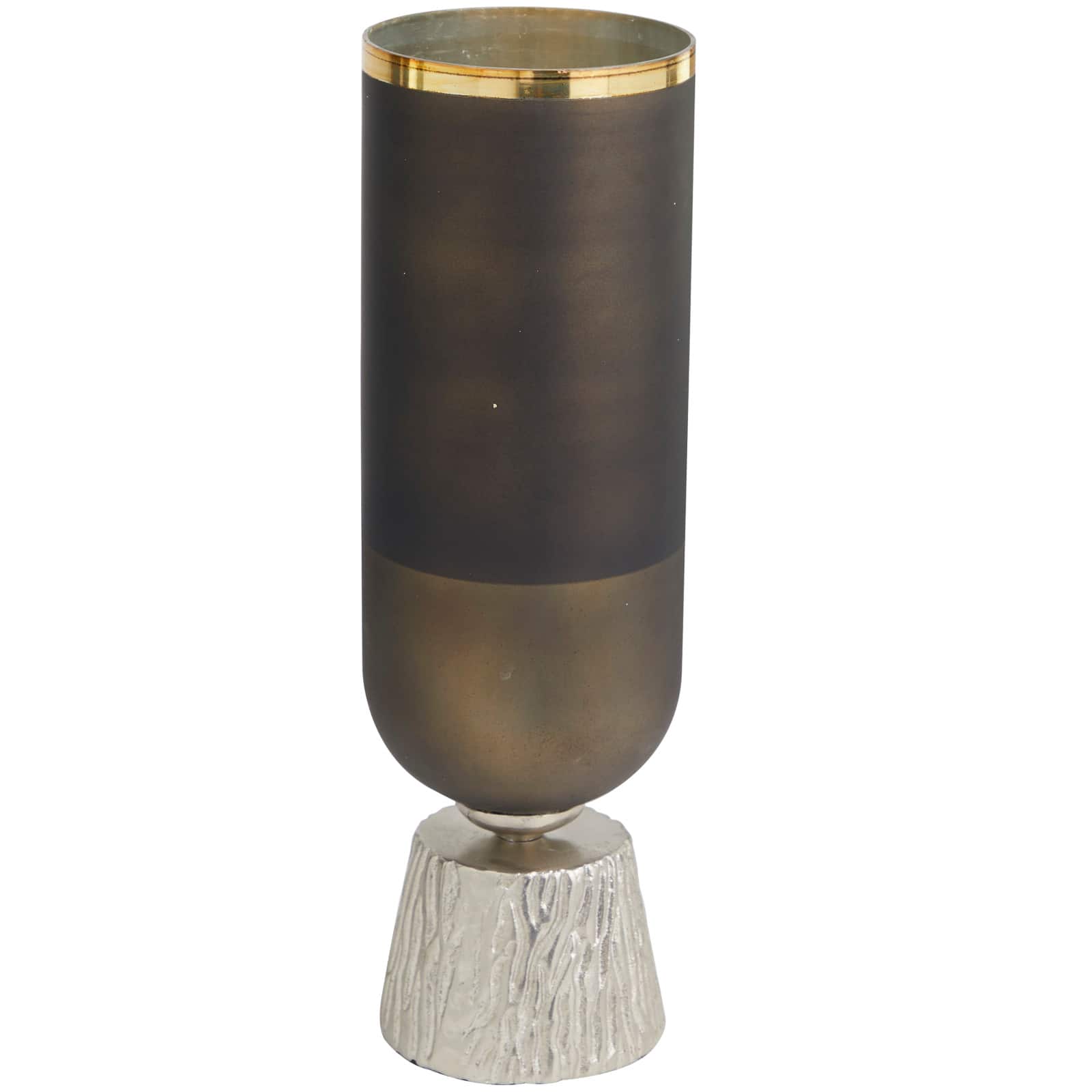 20" Bronze Glass Colorblock Candle Holder with Gold Accents & Textured Silver Base