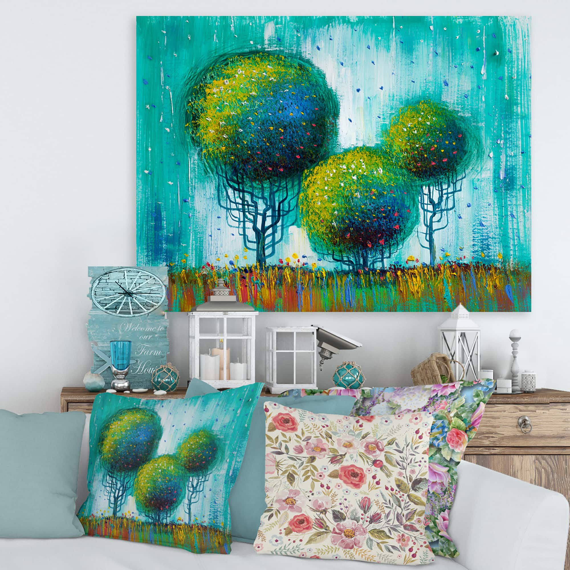 Designart - Colourful Trees Impressionist Landscape II - Modern Canvas Wall Art Print