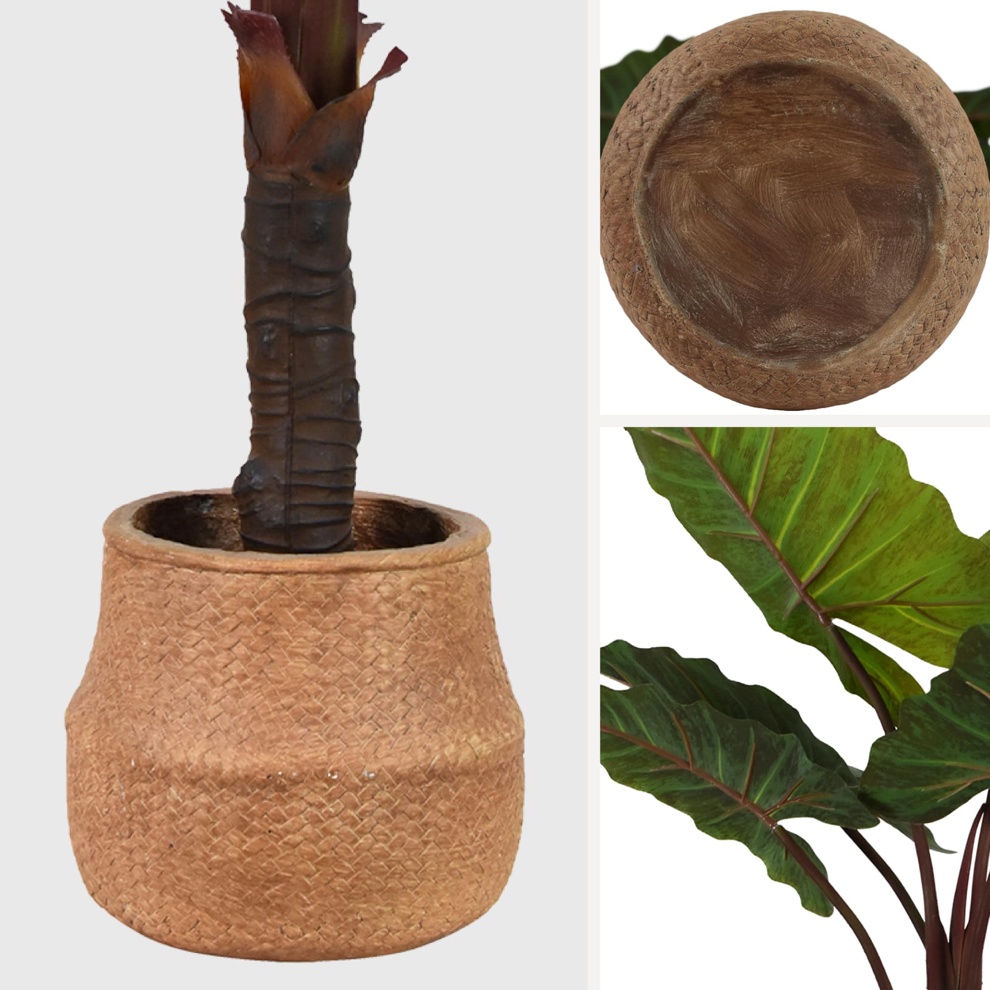 American Art Decor 5ft Artificial Rainbow Taro Tree in Cement Pot Faux Plant
