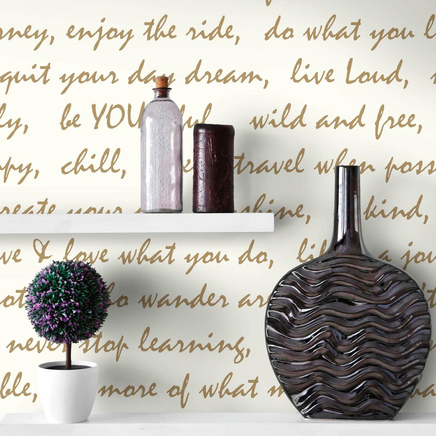 RoomMates Gold Dream Big Script Peel & Stick Wallpaper