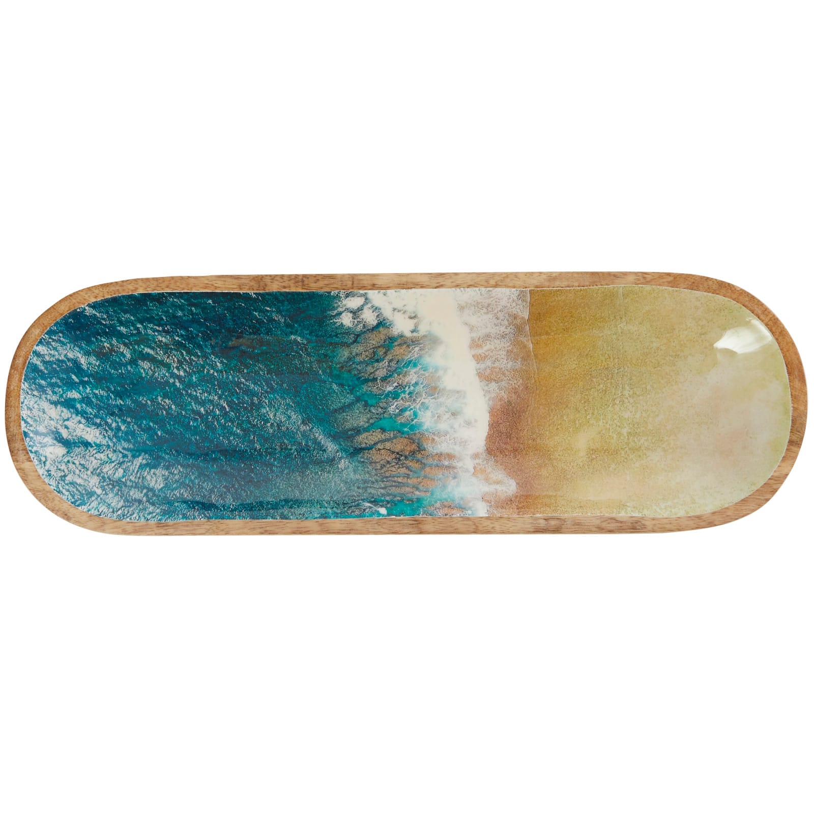 16.25" Brown Mango Wood Handmade Ocean inspired Decorative Tray