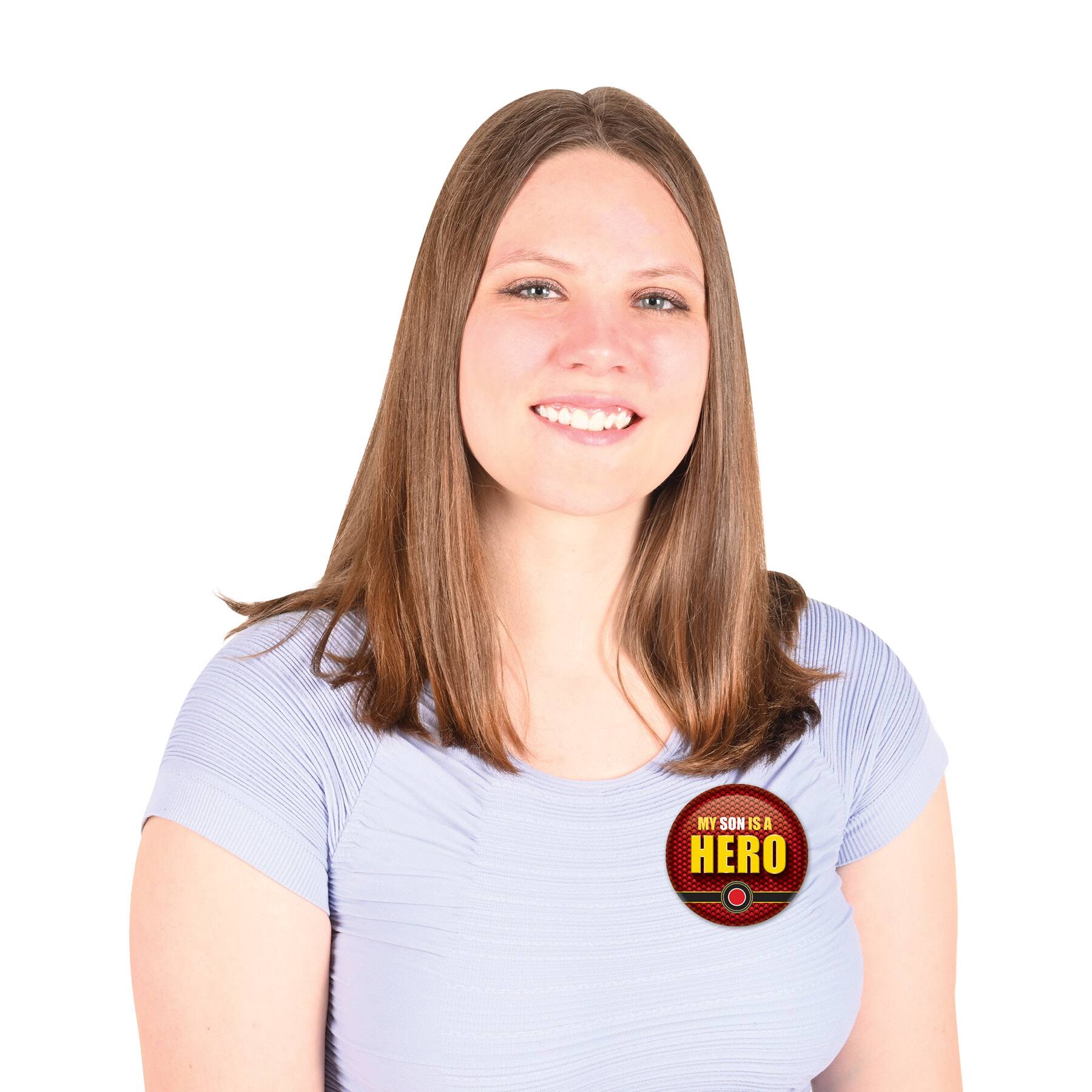 Beistle 2" Red & Yellow My Son Is A Hero Buttons, 6ct.