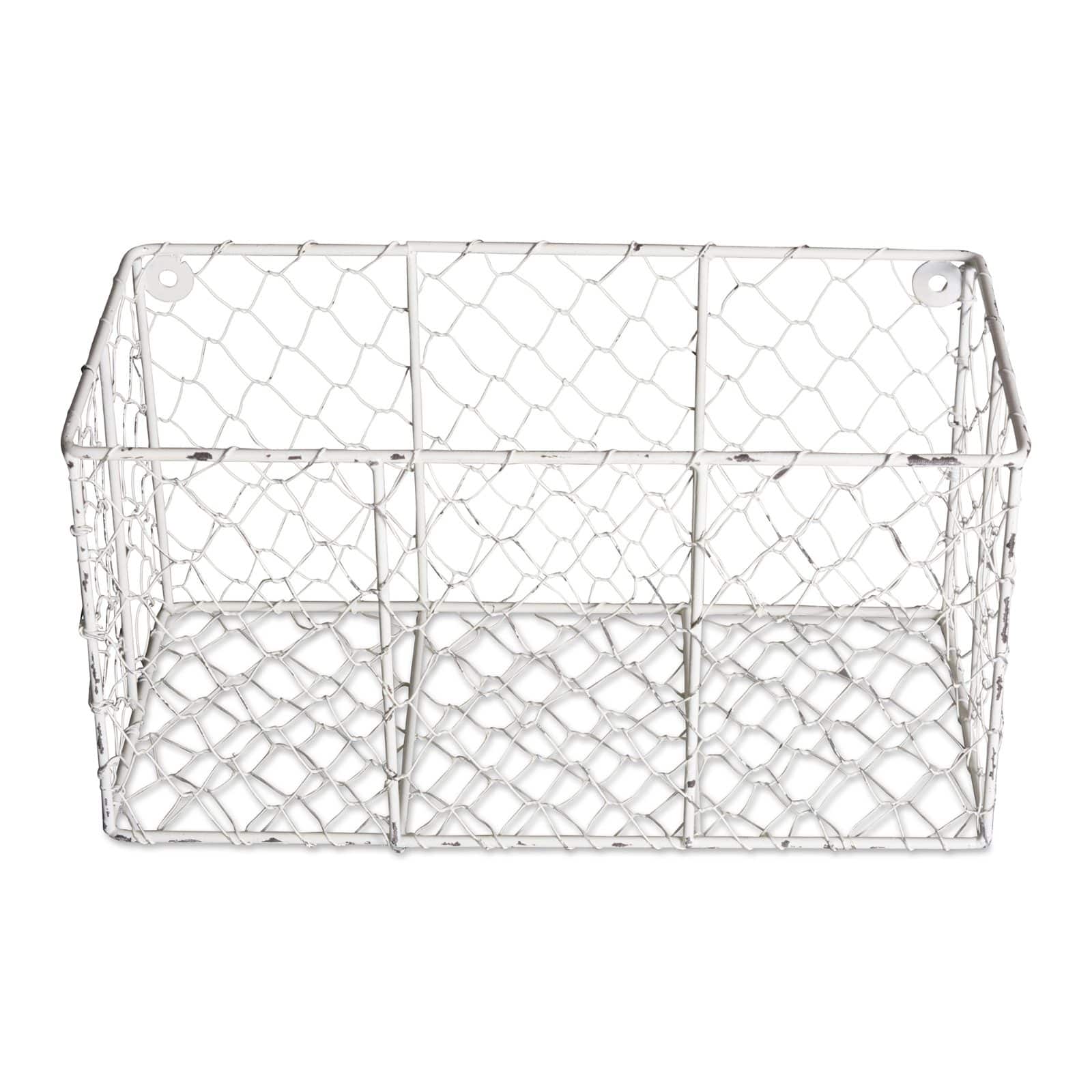 DII® Antique White Wall Mount Chicken Wire Basket Set