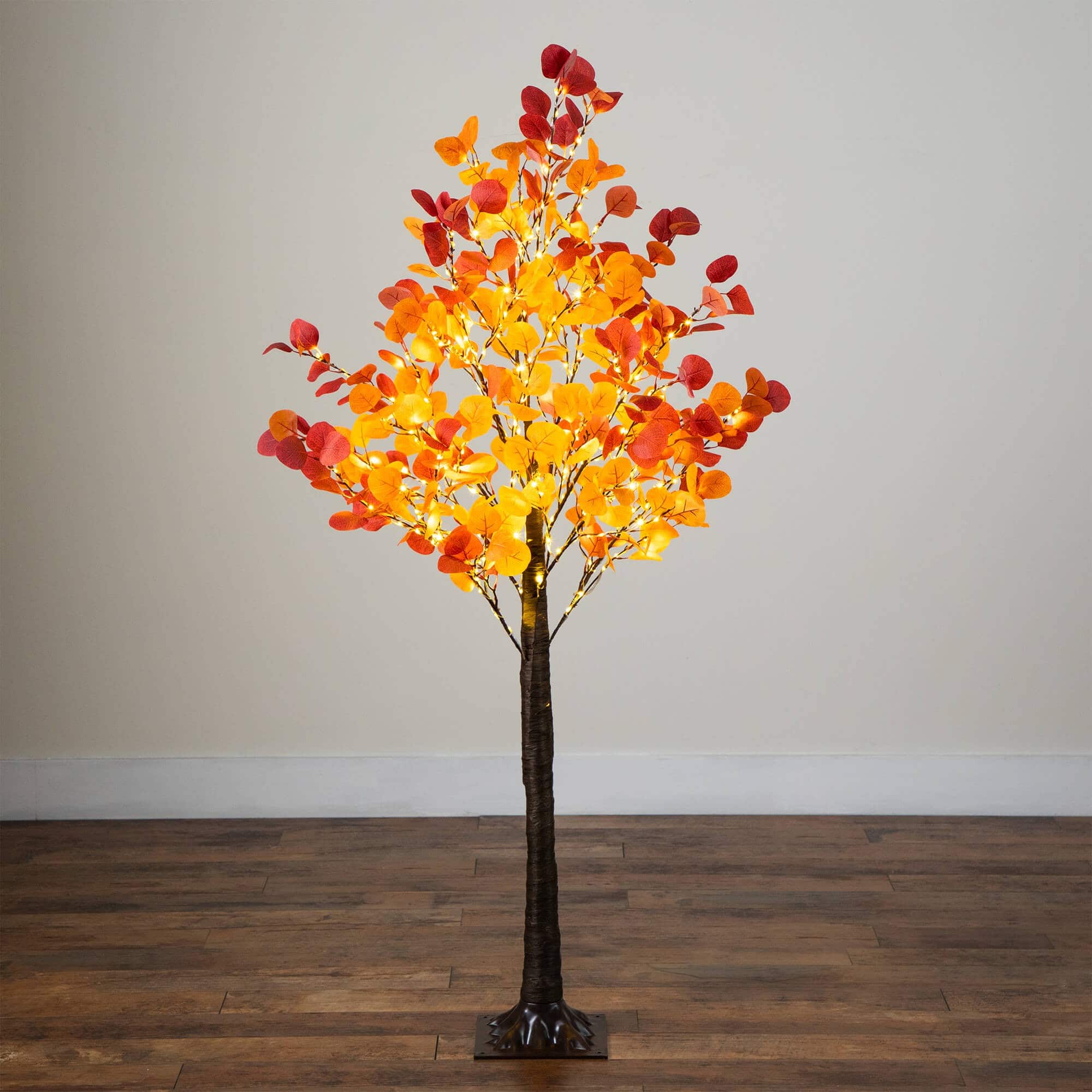 5ft. Pre-Lit Bright Autumn Eucalyptus Artificial Fall Tree with 300 Warm White LED Lights