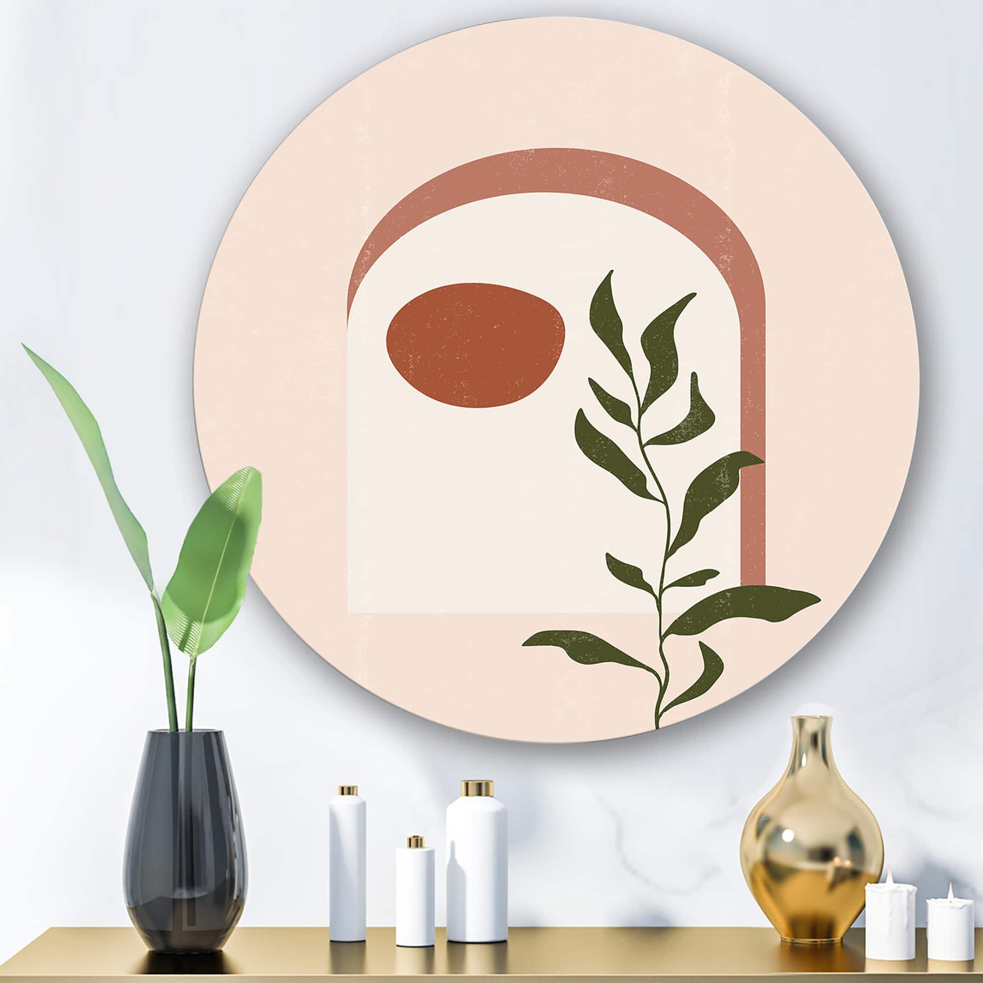Designart - Abstract Geometrical Moon With Leaf III