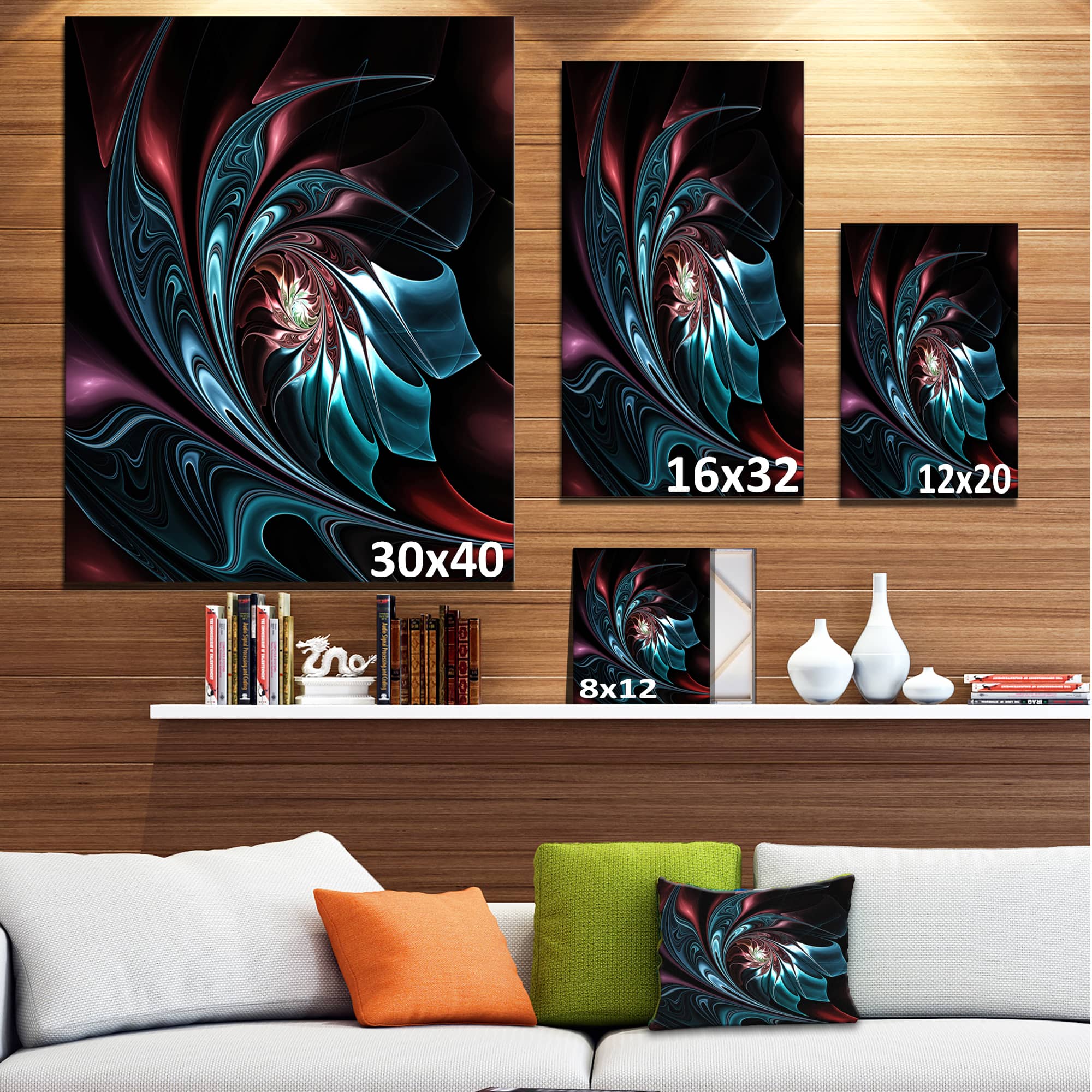 Designart - Blue Abstract Floral Shapes - Large Floral Wall Art Canvas