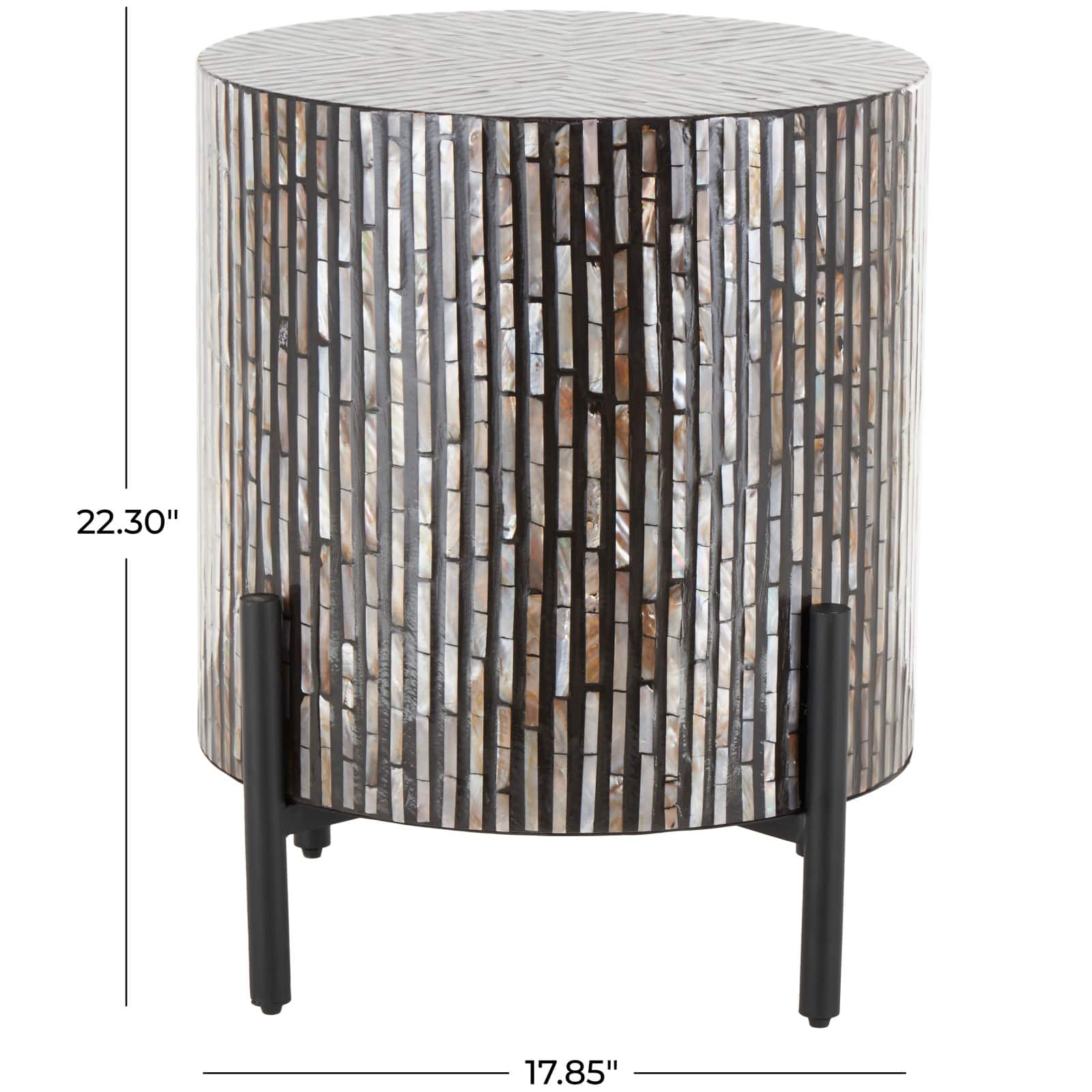 22.25" Multicolor Mother of Pearl Shell Geometric Handmade Inlay Accent Table with Black Legs