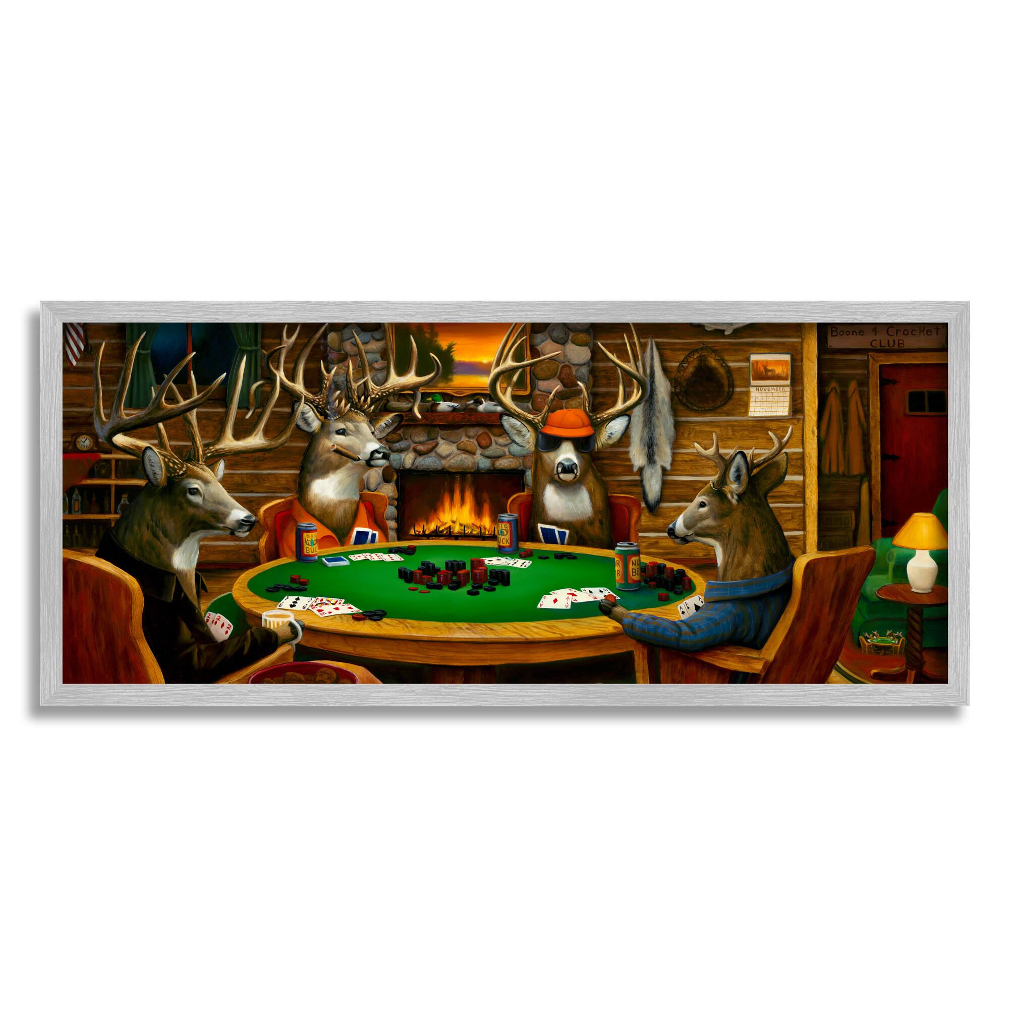 Stupell Industries Deer Animals Playing Poker Table Cabin Lodge Framed Giclee Art