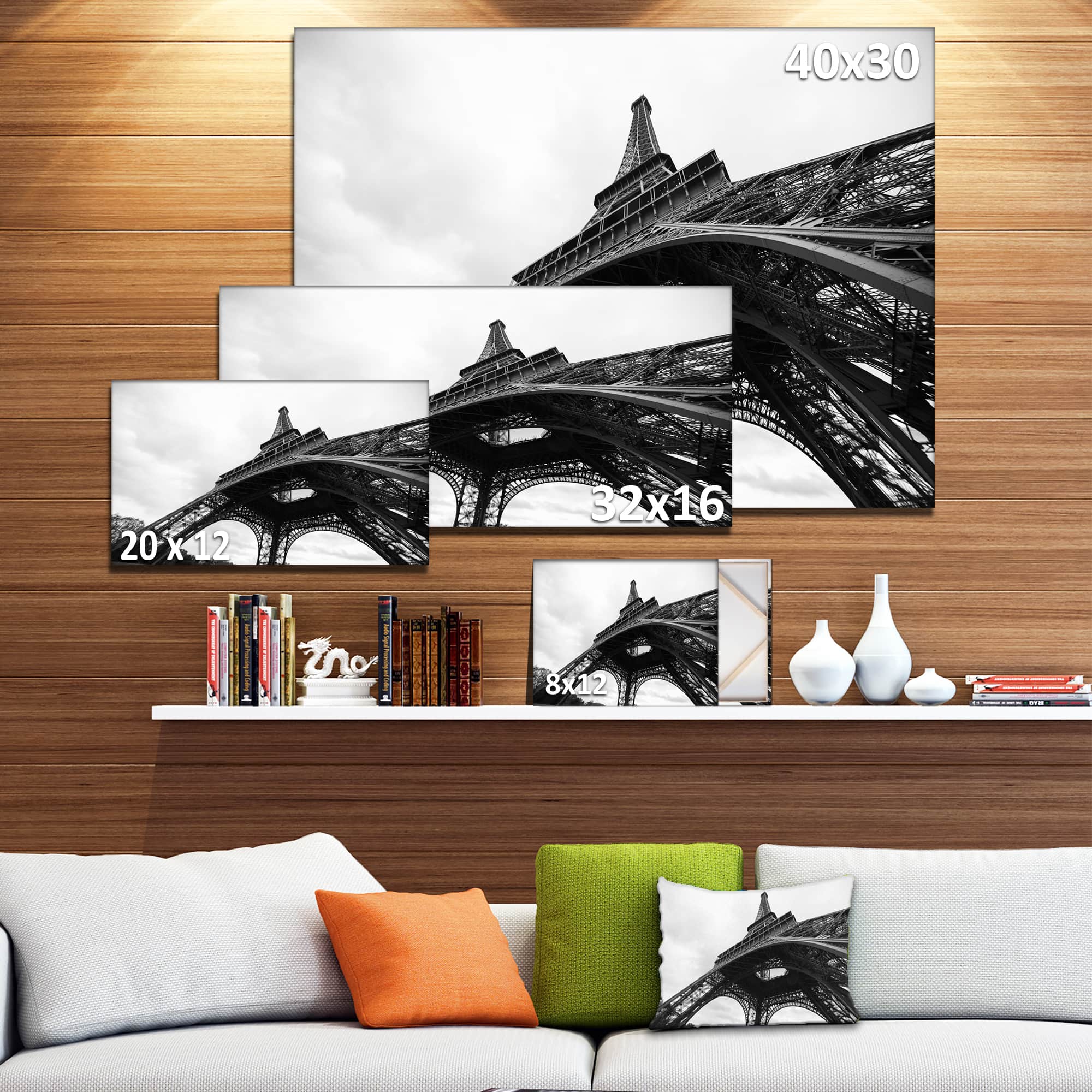 Designart - Paris Paris Eiffel Towerin Black and White Side View - Cityscape Canvas Print