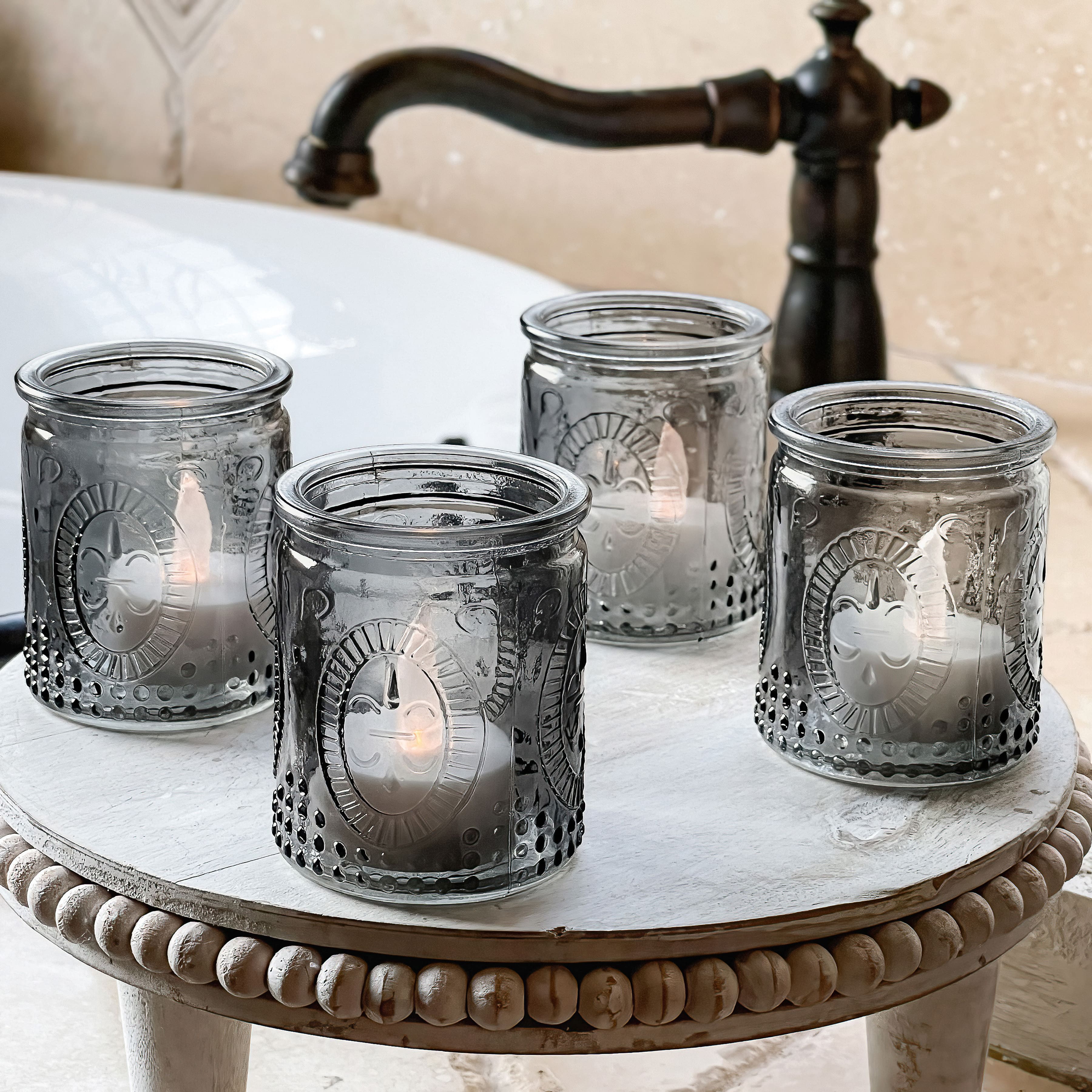 Kate Aspen® Vintage Smoke Gray Glass Tea Light Holder Set
