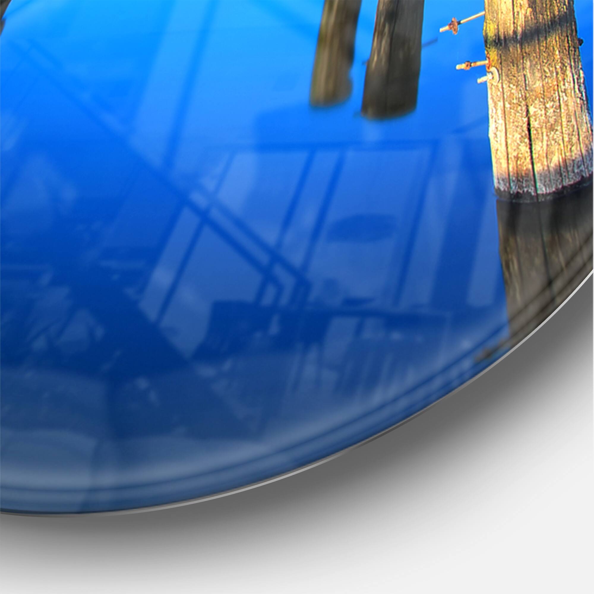 Designart 'Wooden Pier Remains In Blue Sea Modern Wall Clock