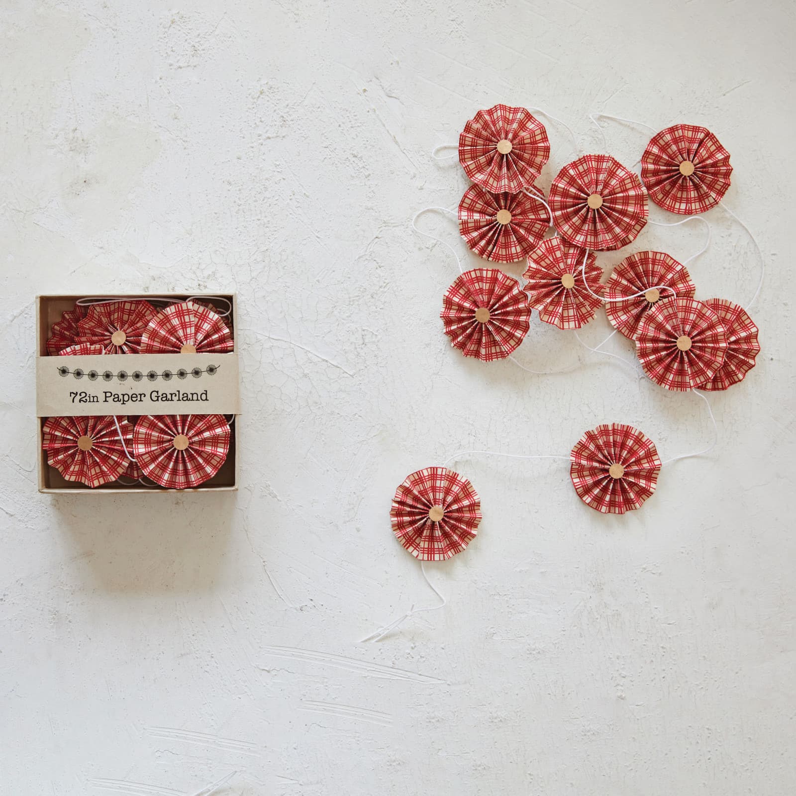 Hello Honey® 6ft. Red & Gold Handmade Recycled Paper Fan Garland in Kraft Box