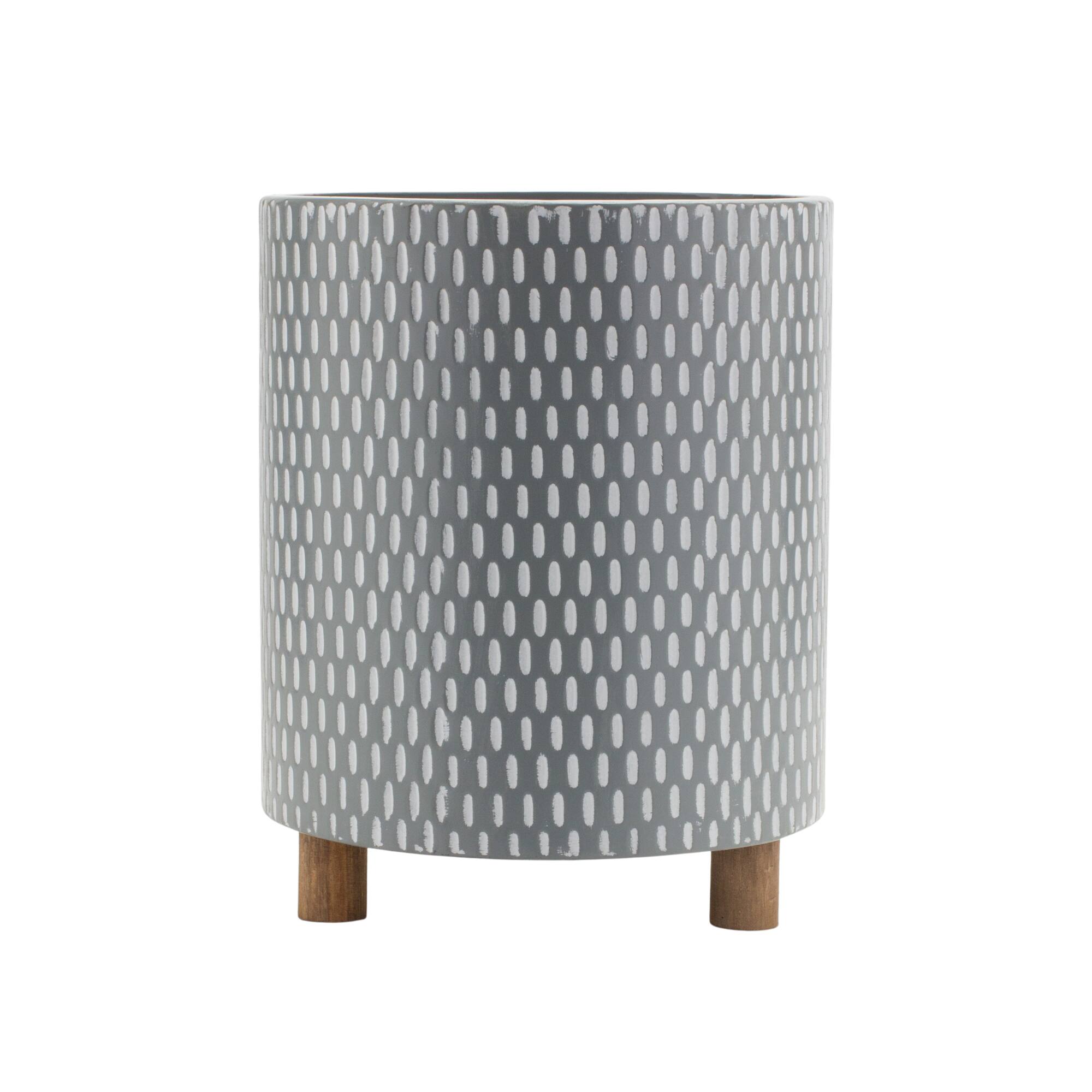 Geometric Design Iron Metal Planters with Wood Legs Set