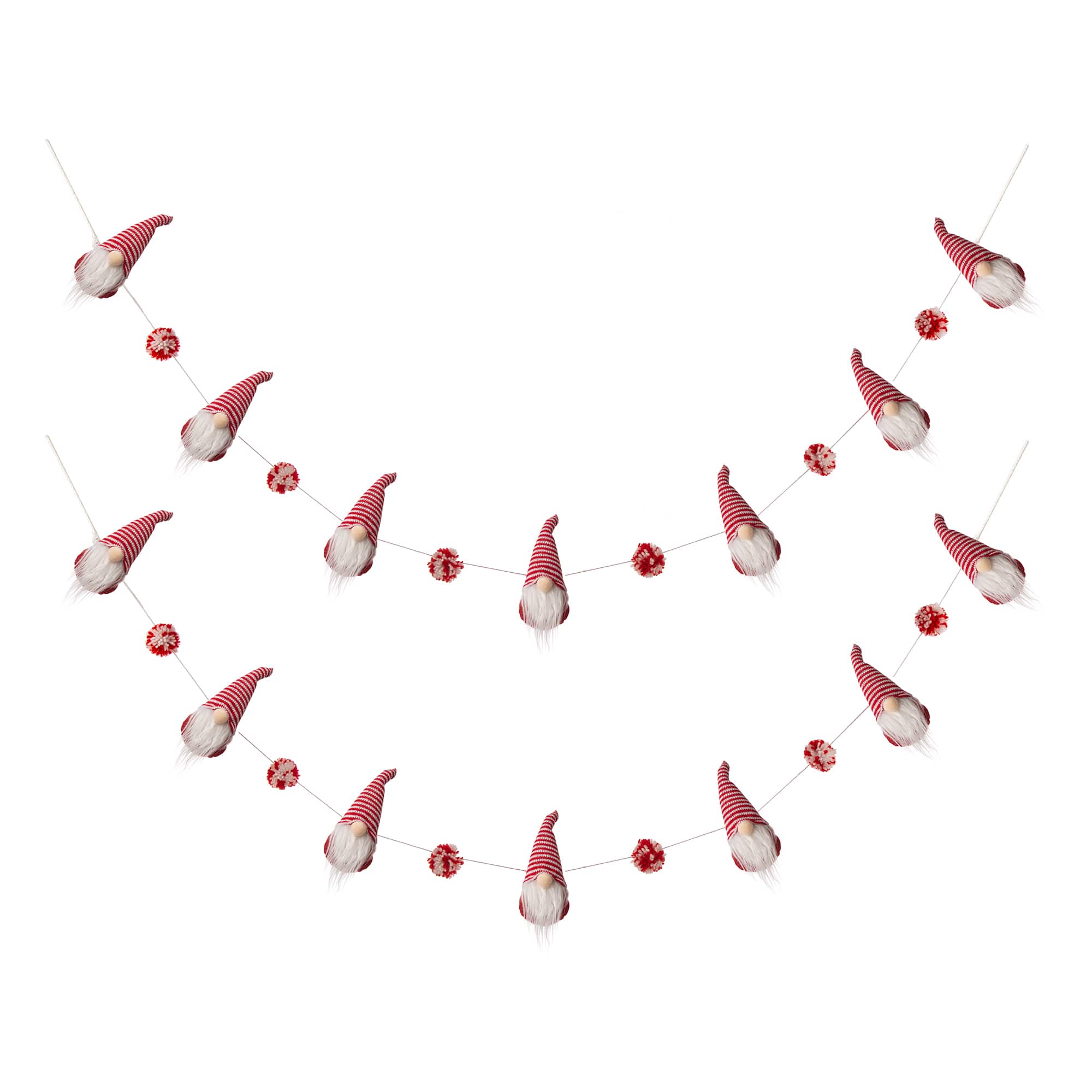 Glitzhome® 6ft. Red & White Fabric Christmas Gnome Garland, 2ct.
