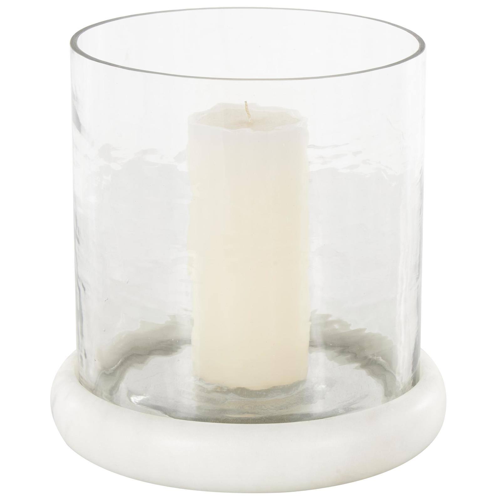 Clear Glass Pillar Candle Holder with White Marble Base