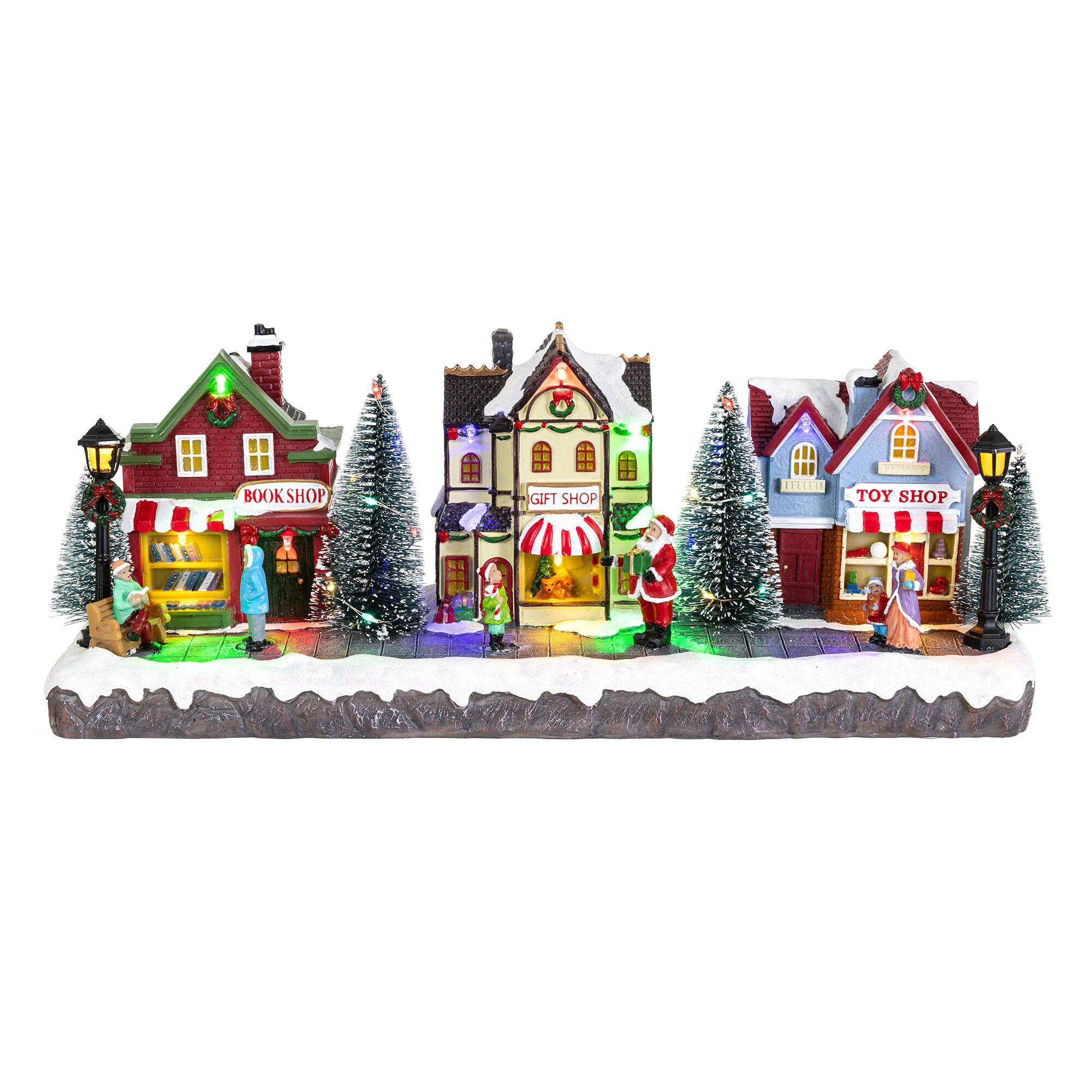 Glitzhome® 15.75" Lighted Christmas Resin Shop Avenue Musical Village with Timer