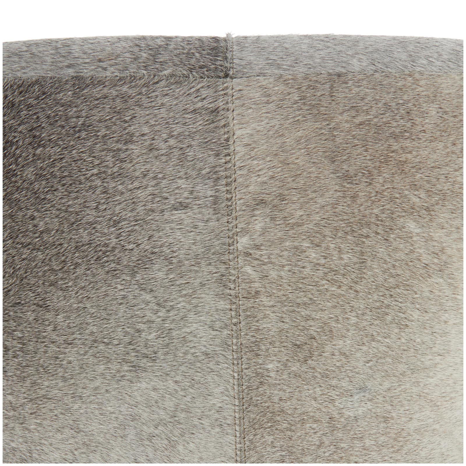 17" Gray Leather Patchwork Pouf with Silver Metal Base