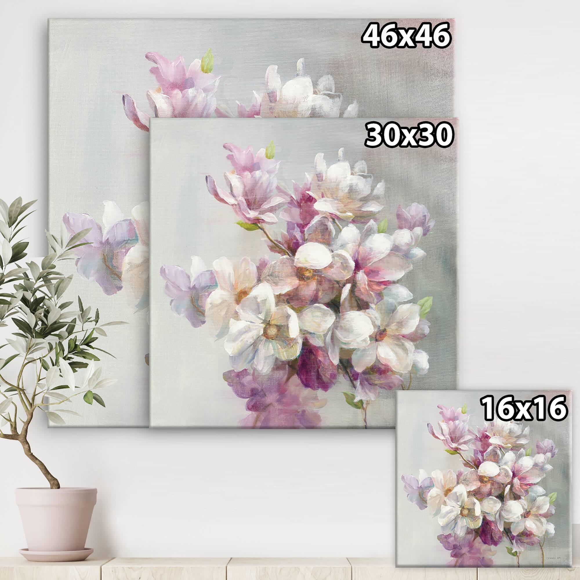 Designart - Pink Magnolia Flowers - Shabby Chic Canvas Art