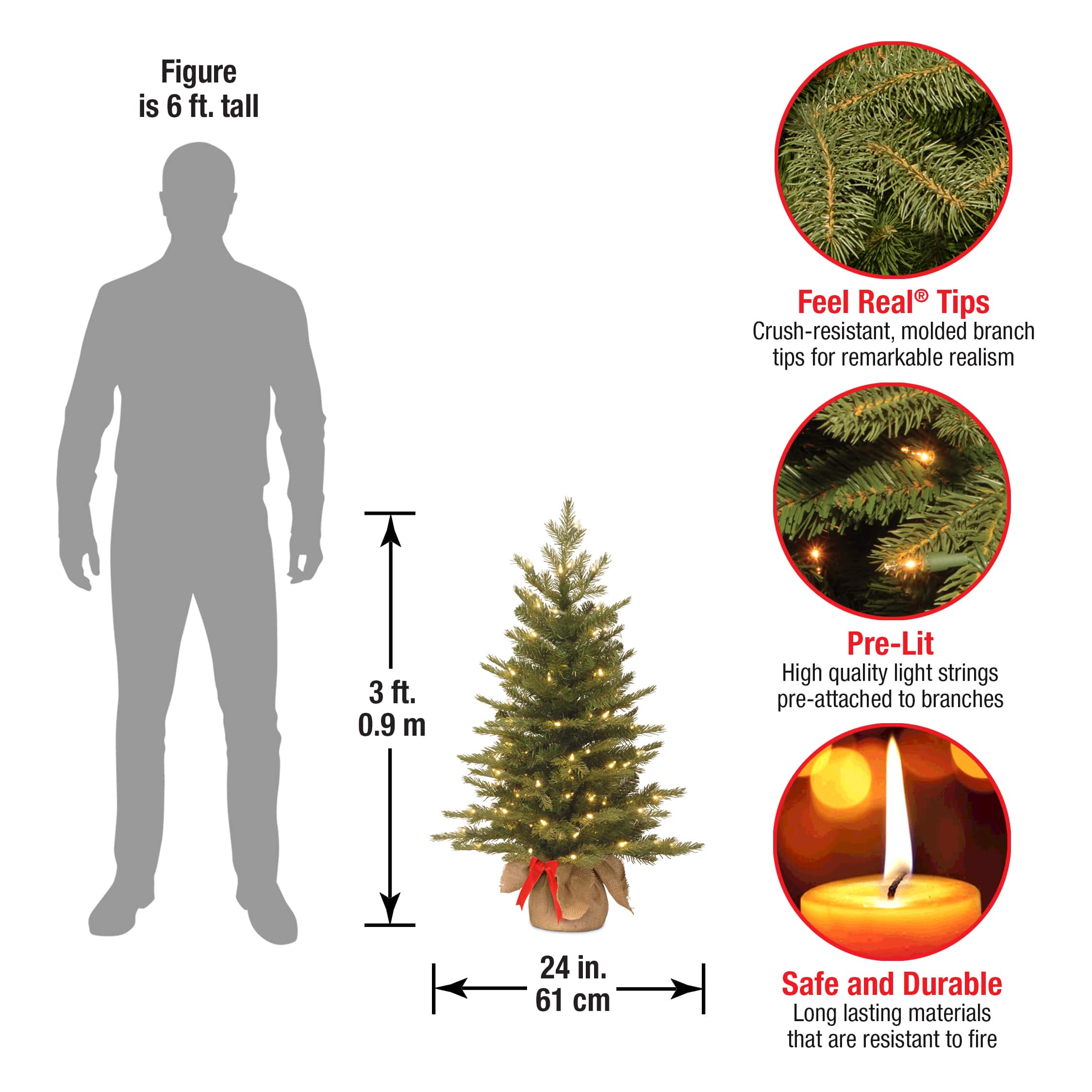 3ft. Pre-Lit Nordic Spruce® Artificial Christmas Tree, Warm White LED Lights