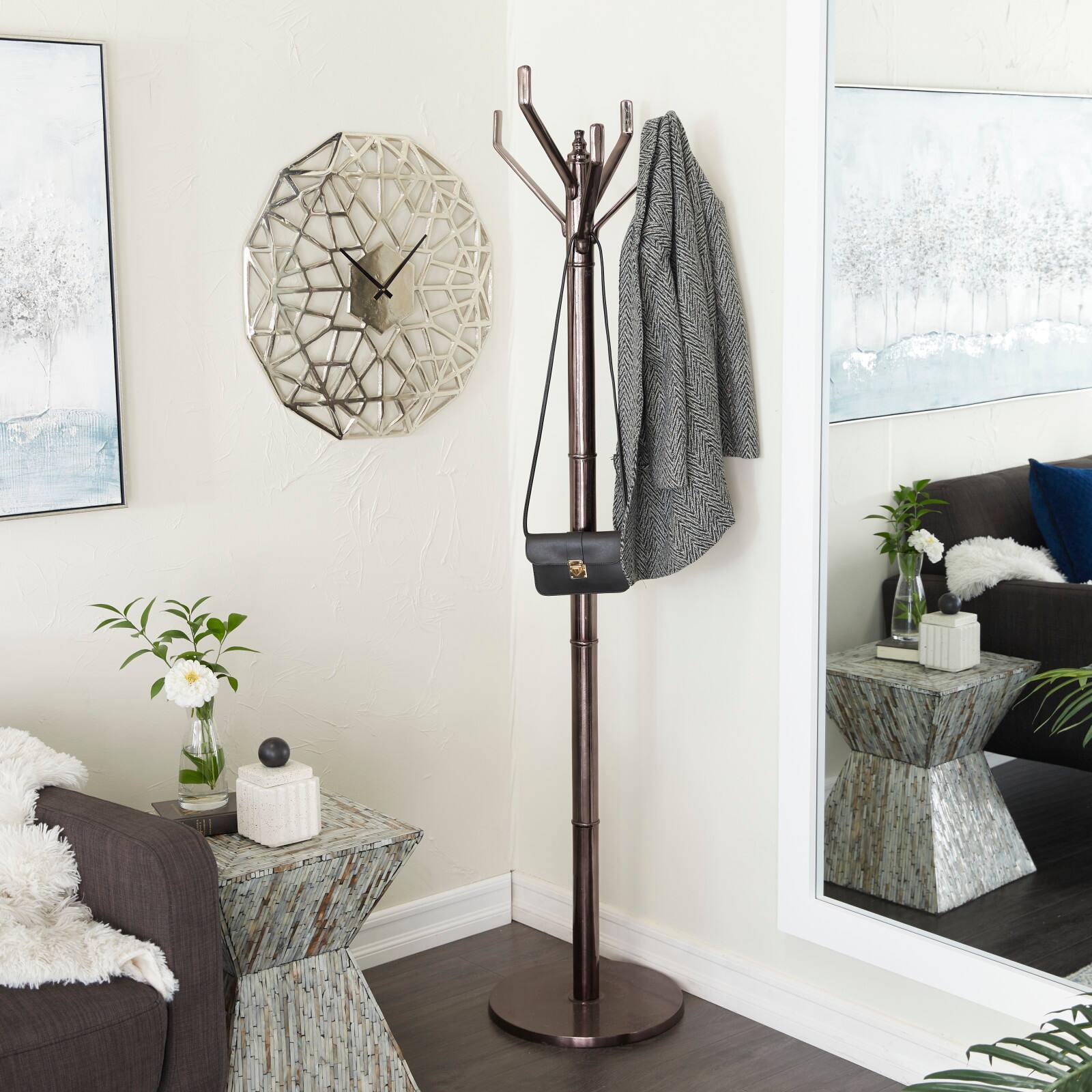 Black Aluminum Contemporary Coat Rack, 68" x 15" x 15"