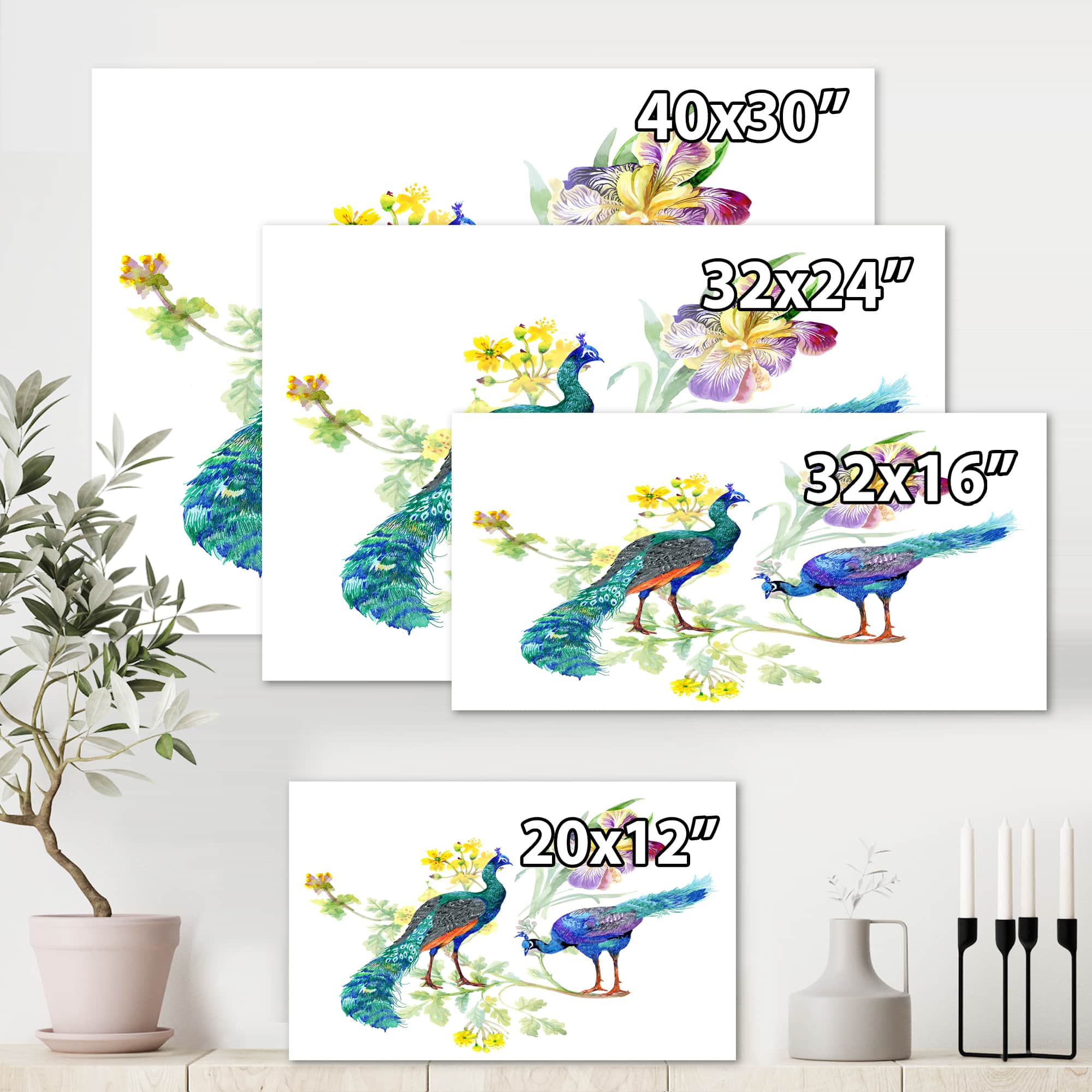 Designart - Peacocks and Iris Flowers