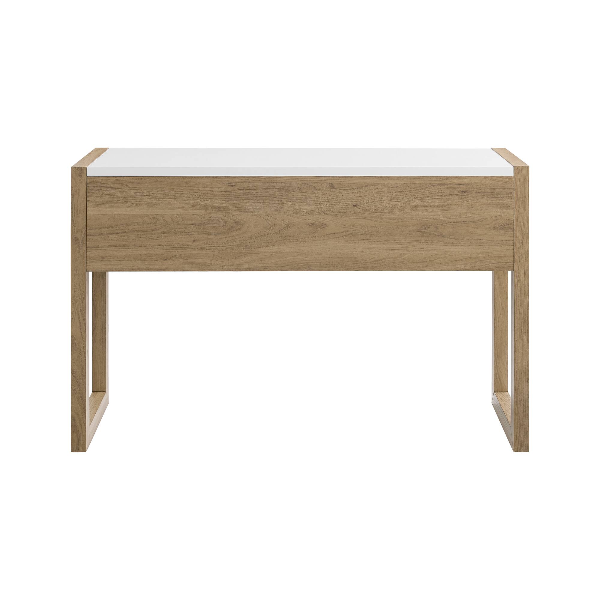 Walker Edison 46" English Oak/Solid White Fluted Drawer Writing Desk