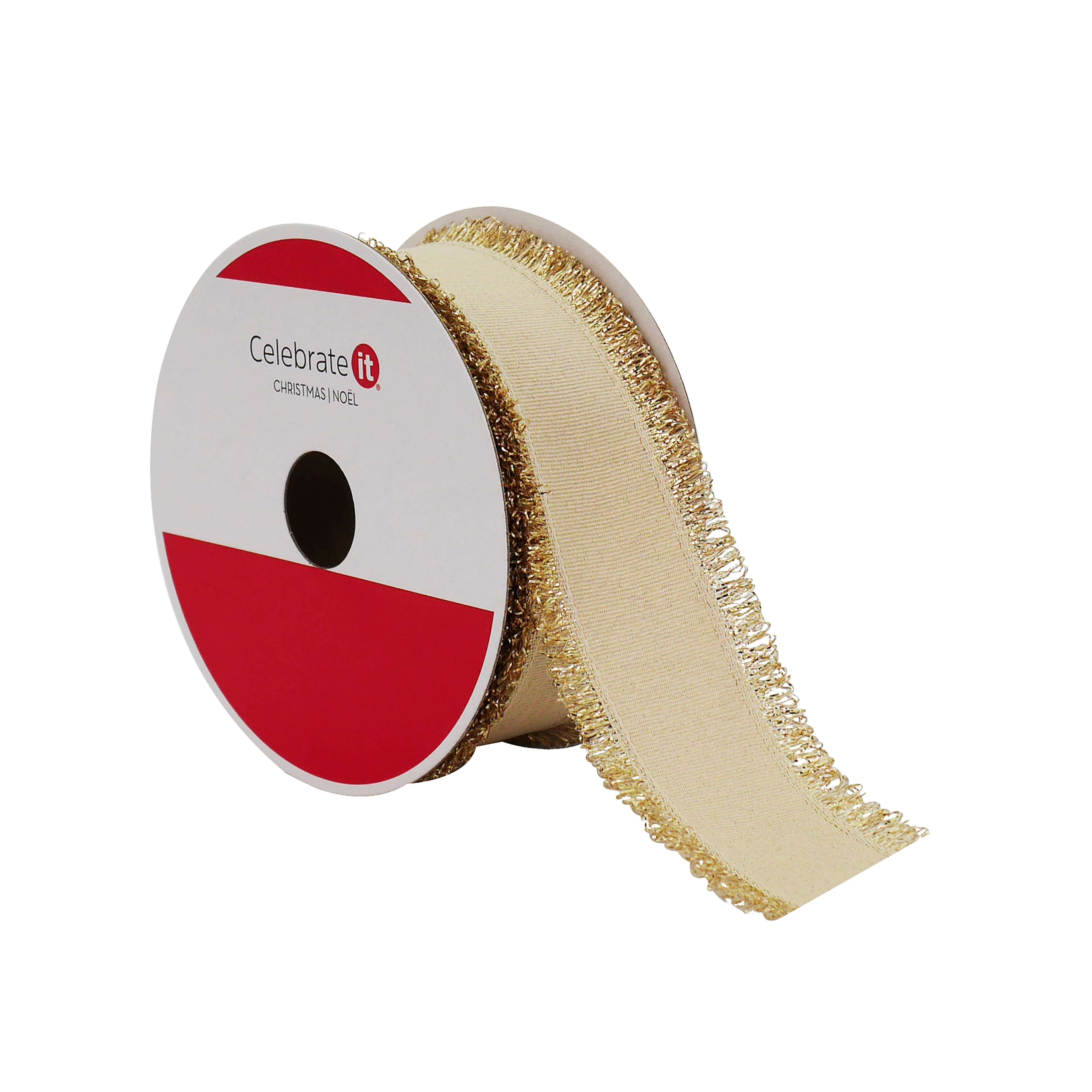 1.5&#x22; x 30ft. Gold Tinsel Edged Wired Metallic Ribbon by Celebrate It&#xAE;
