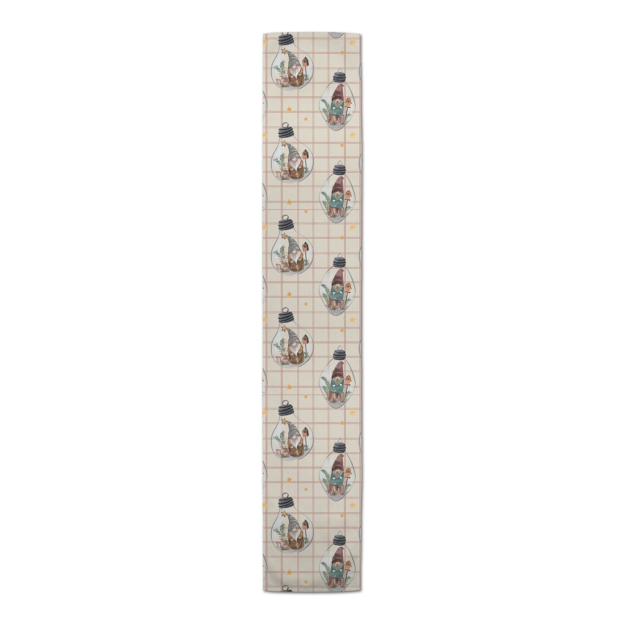 72" Cream & Red Check Gnome Globe Pattern Cotton Twill Runner