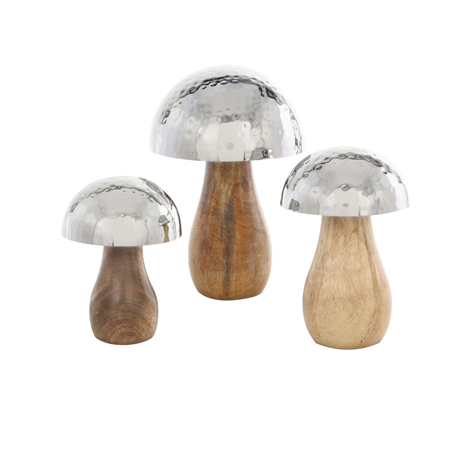 Stainless Steel & Wood Mushroom Hammered Sculpture Set