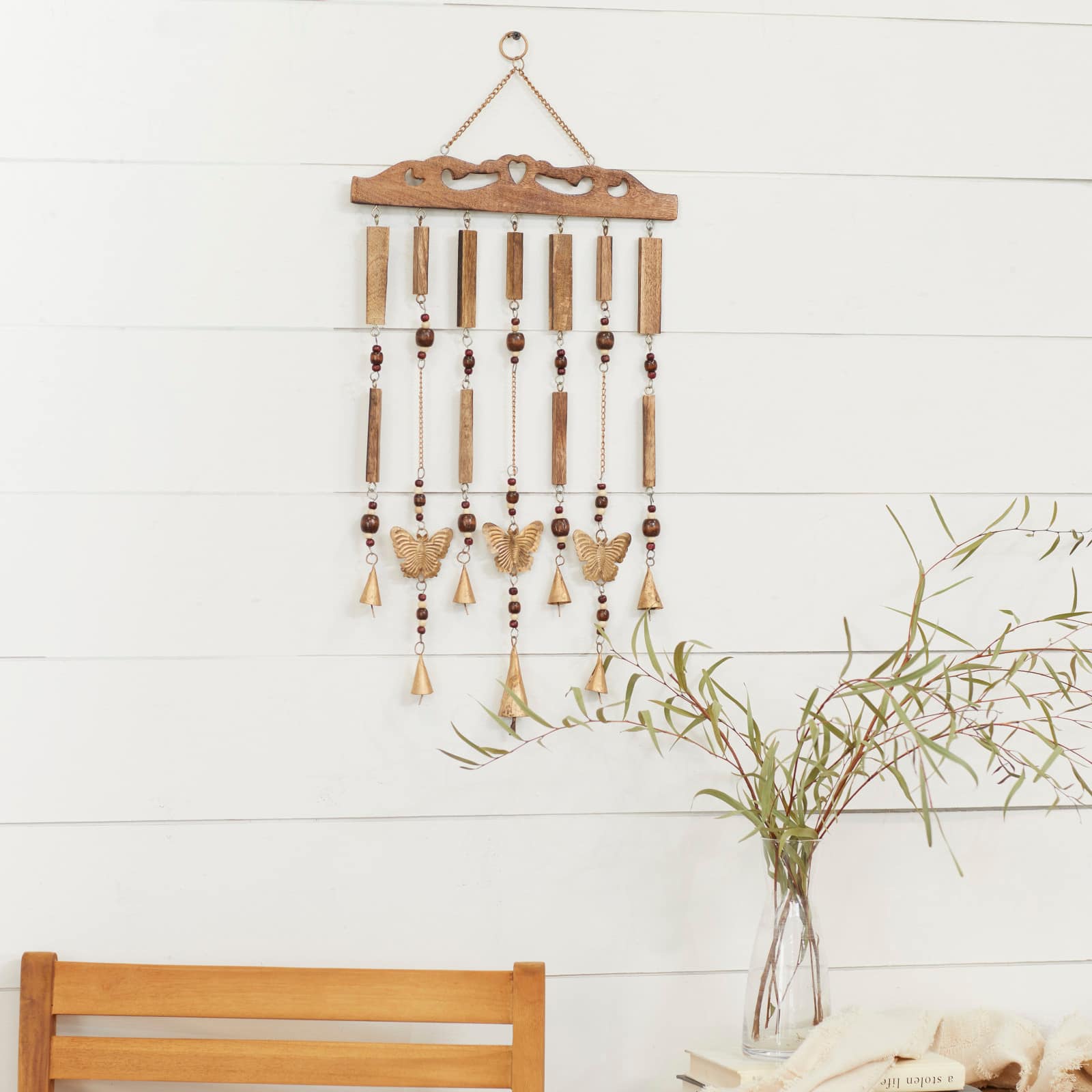 26" Brown Butterfly Mango Wood Coastal Windchime
