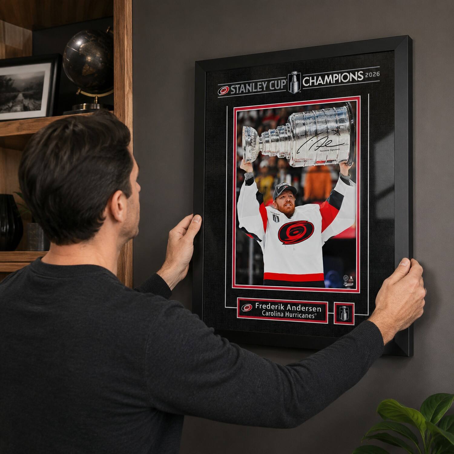 Frameworth 16" x 20" Licensed Frederik Andersen Hurricanes 2026 Champions Replica Signature Frame