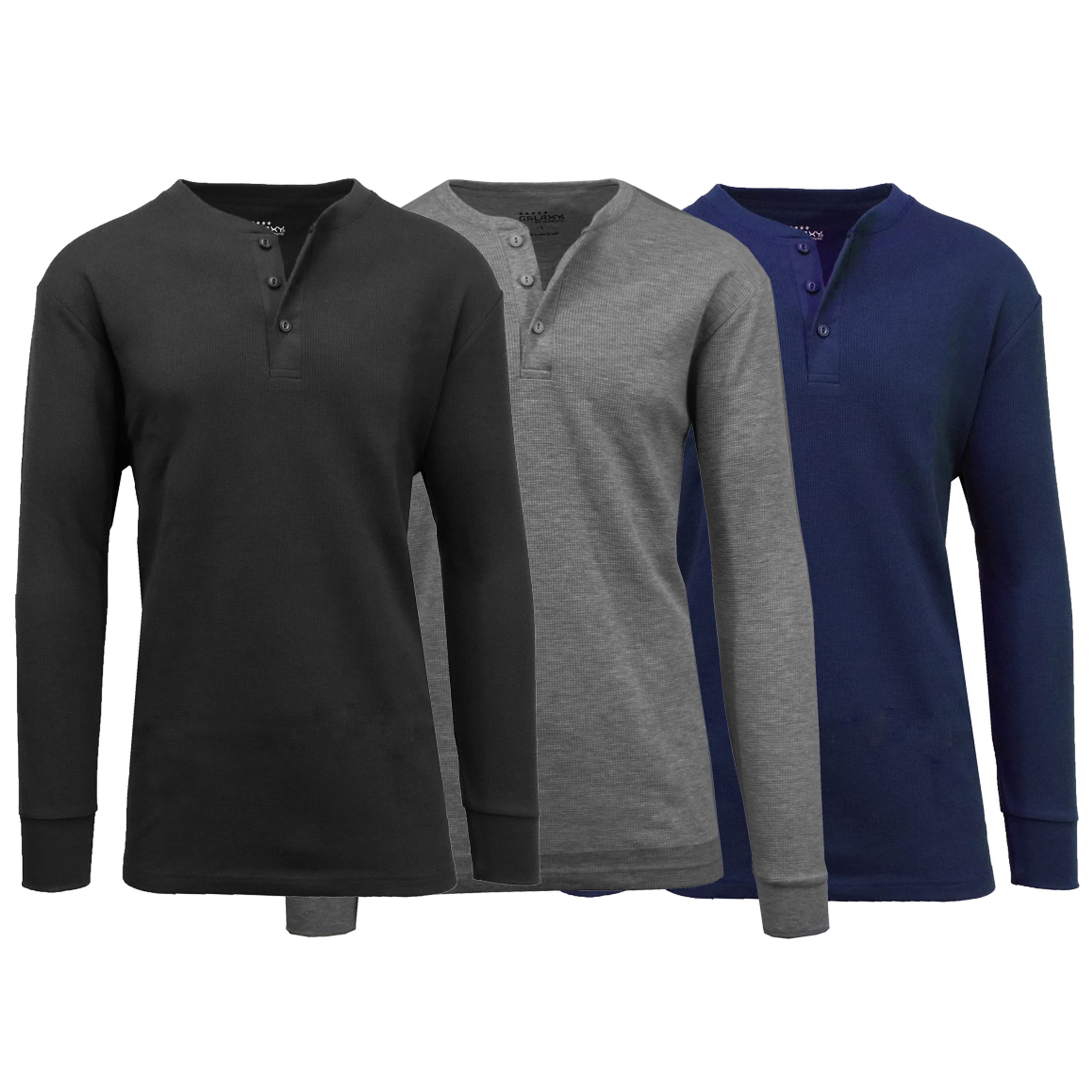 Men's Long Sleeve Waffle-Knit Thermal Henley Shirt 3 Pack