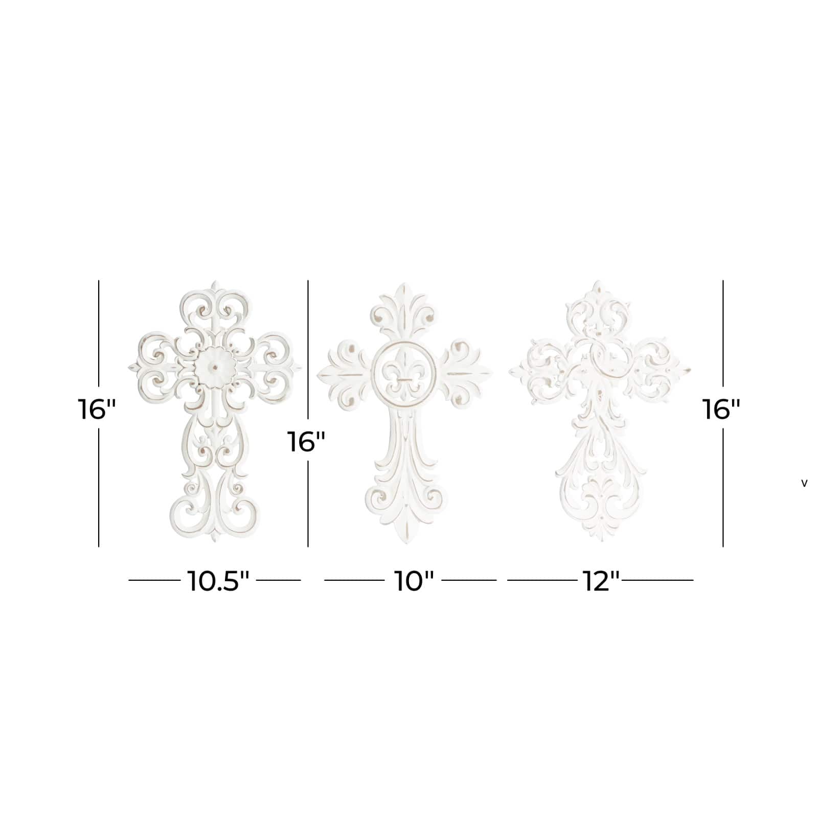 Set of 3 White Wood Traditional Wall Decor 11", 10"
