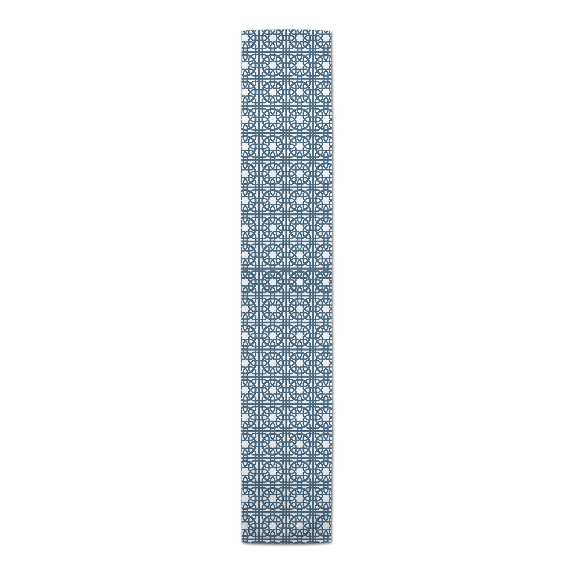 90" Blue Geo Tile Cotton Twill Runner