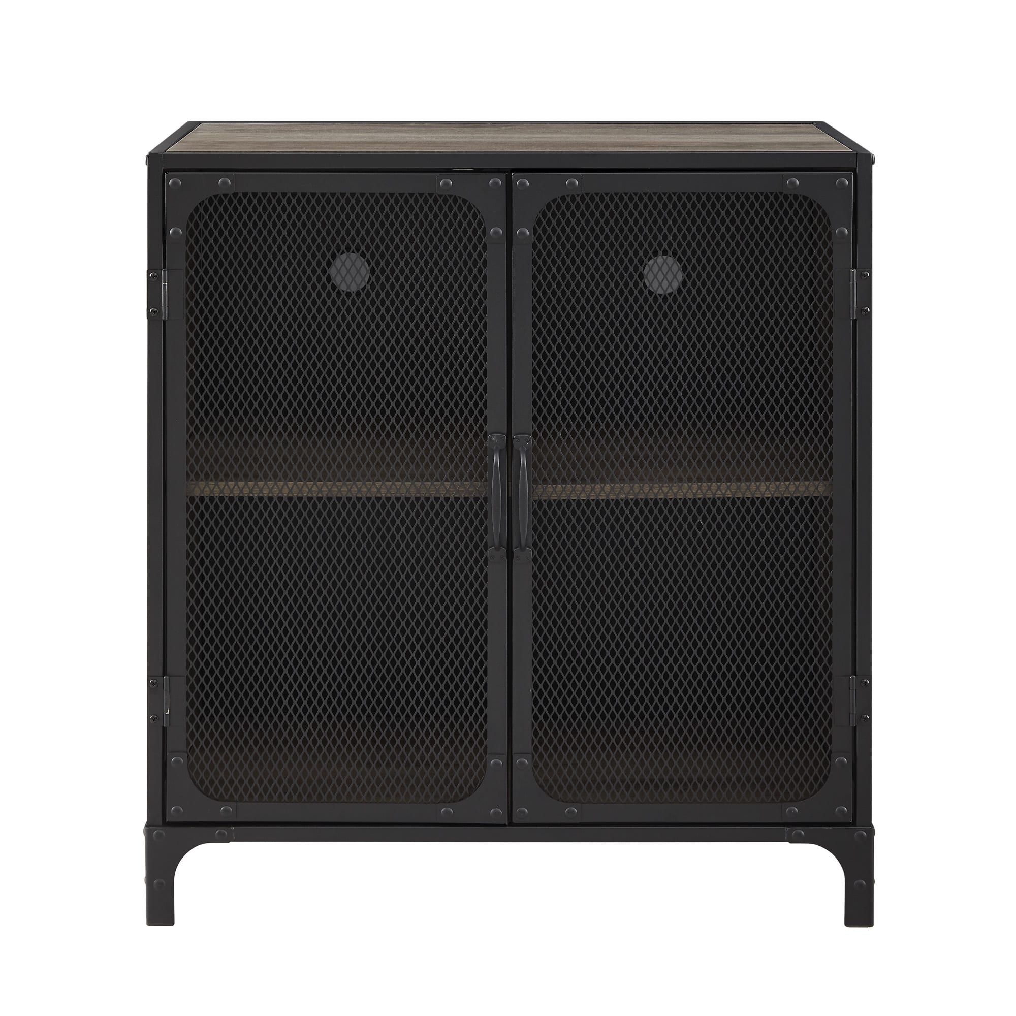 Walker Edison 30" Grey Wash Industrial Mesh Metal Door Accent Cabinet