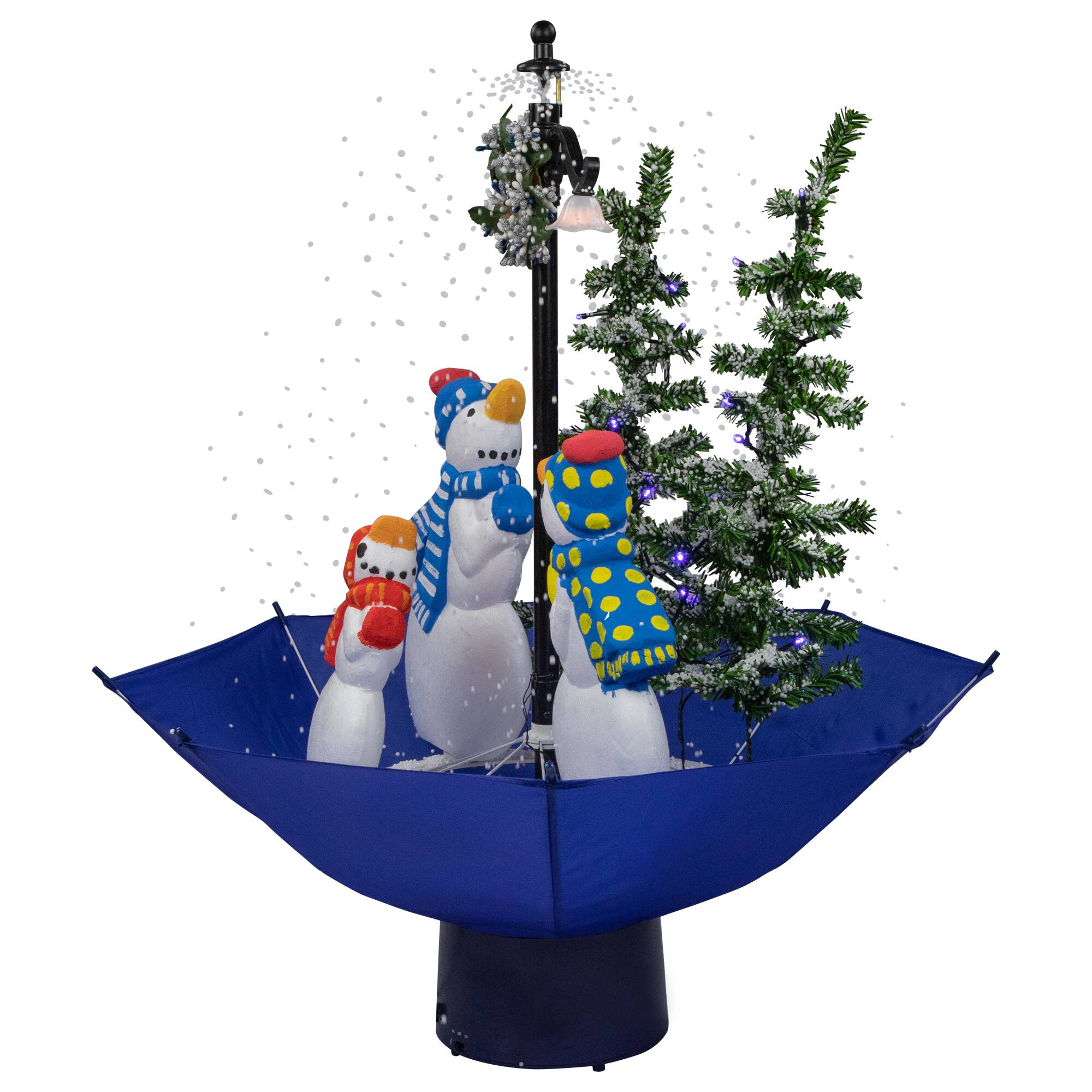 30" Musical Lighted Snowing Snowman Family in Umbrella Base Christmas Decoration