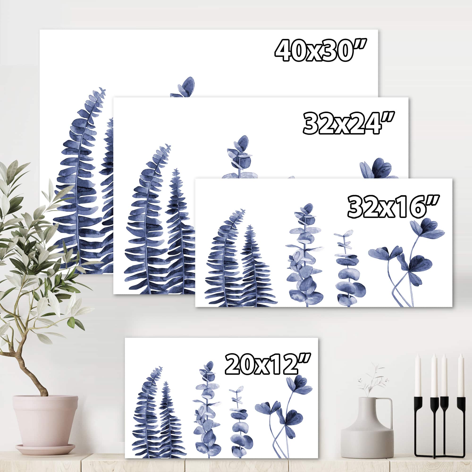 Designart - Navy Blue Eucalyptus I - Traditional Canvas Wall Art Print