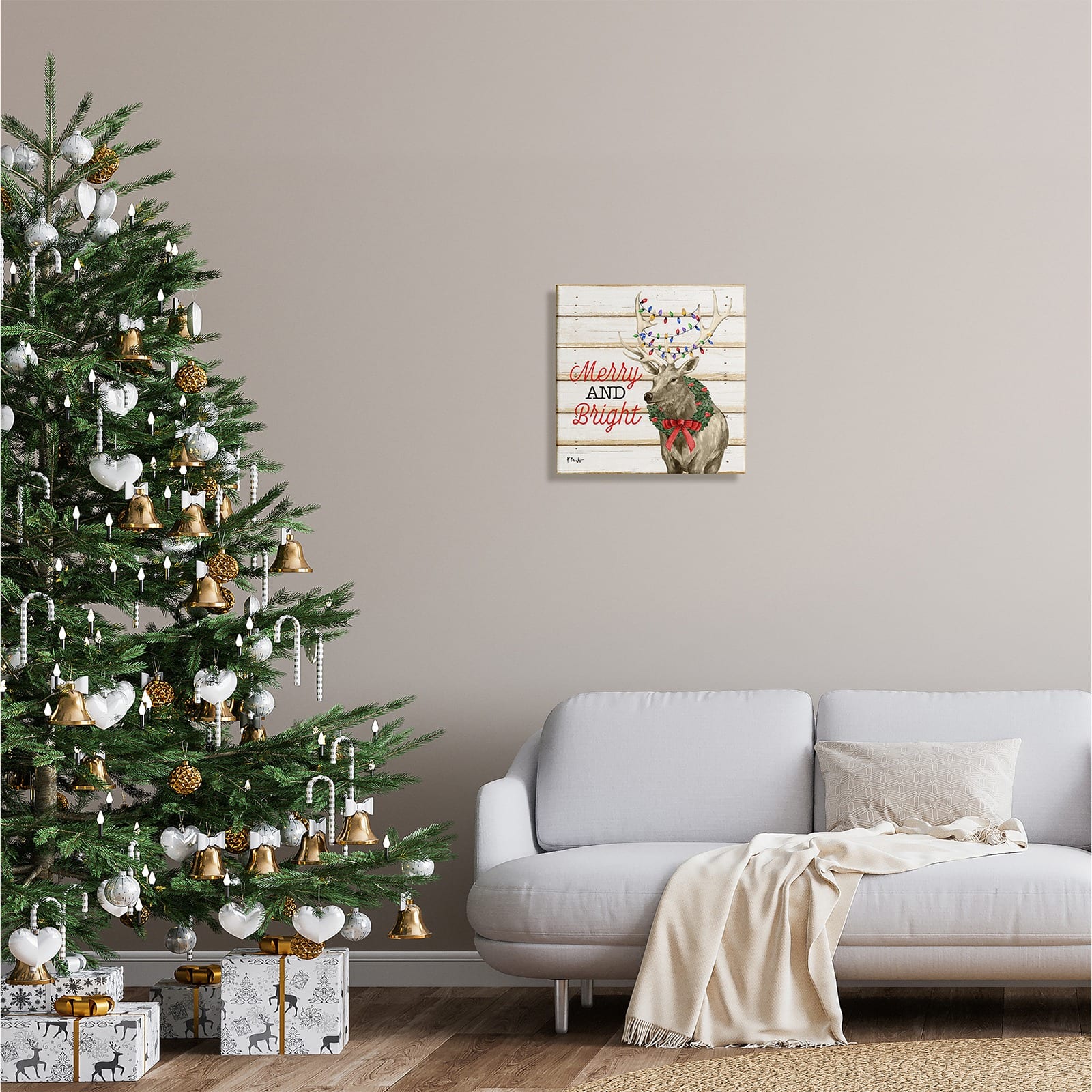 Stupell Industries Merry & Bright Deer Canvas Wall Art