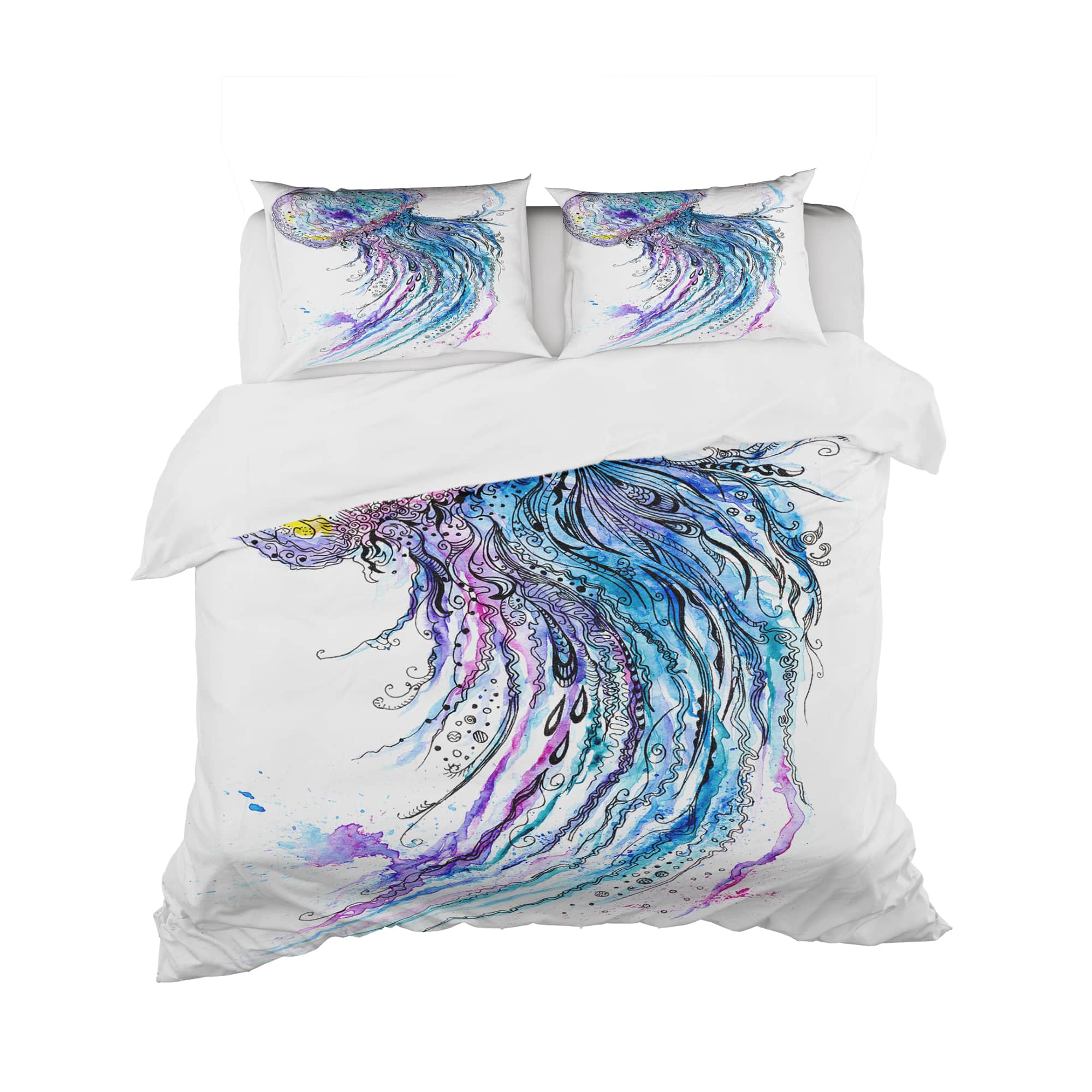 Designart 'Jelly Fish Watercolor' Tropical Bedding Set - Duvet Cover & Shams