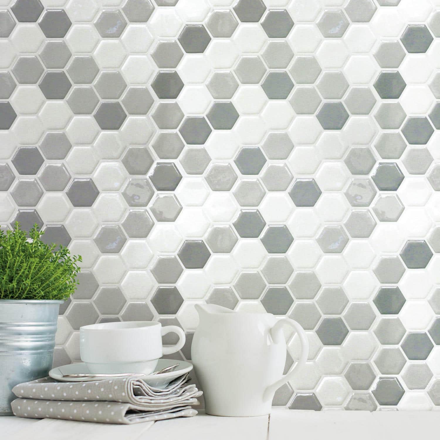 RoomMates Gray Hexagon Backsplash StickTiles